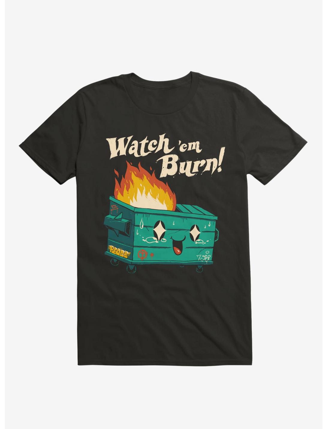 Watch 'Em Burn! Dumpster Fire Black T-Shirt, BLACK, hi-res