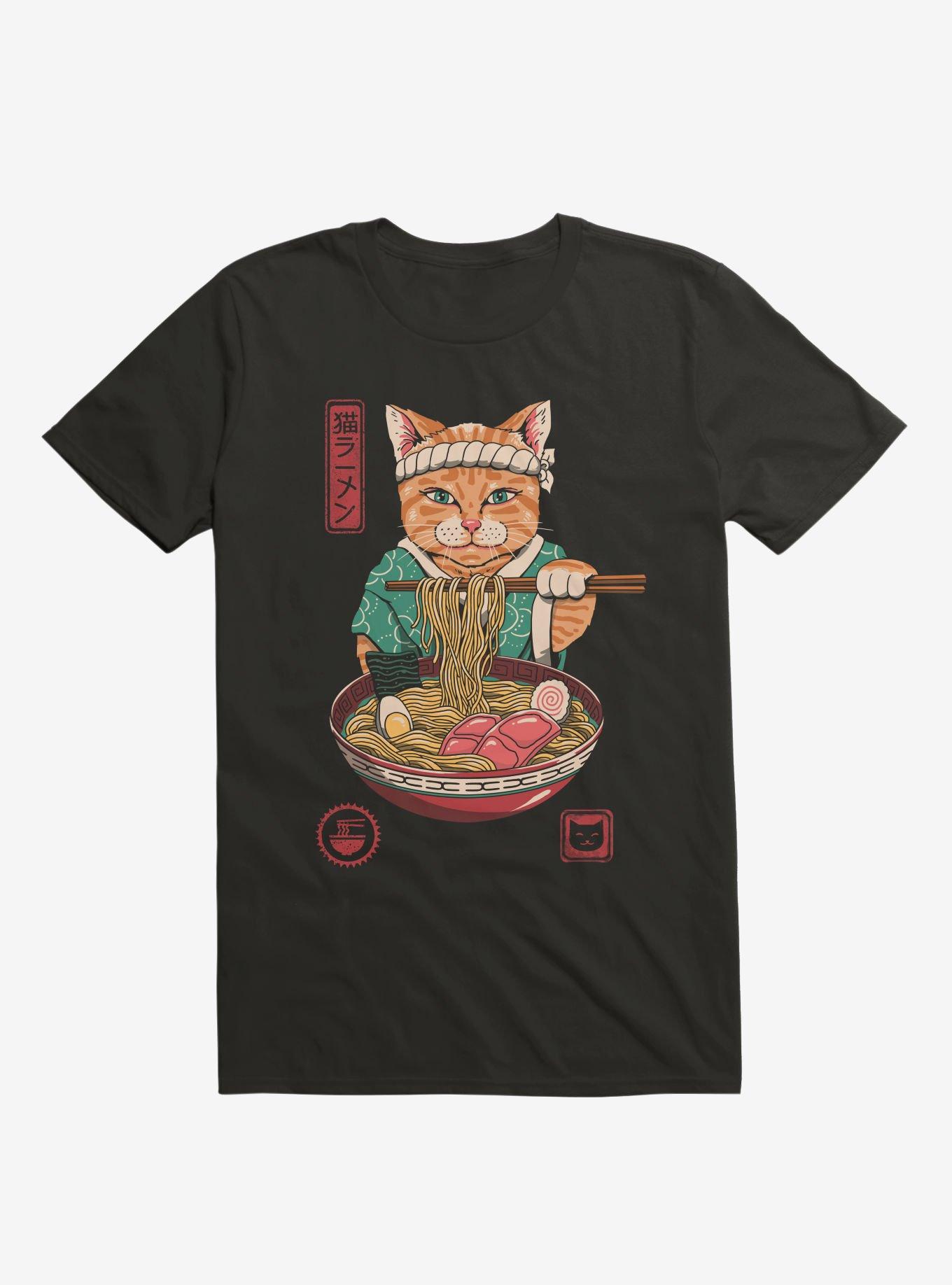 Neko Ramen Black T-Shirt, BLACK, hi-res