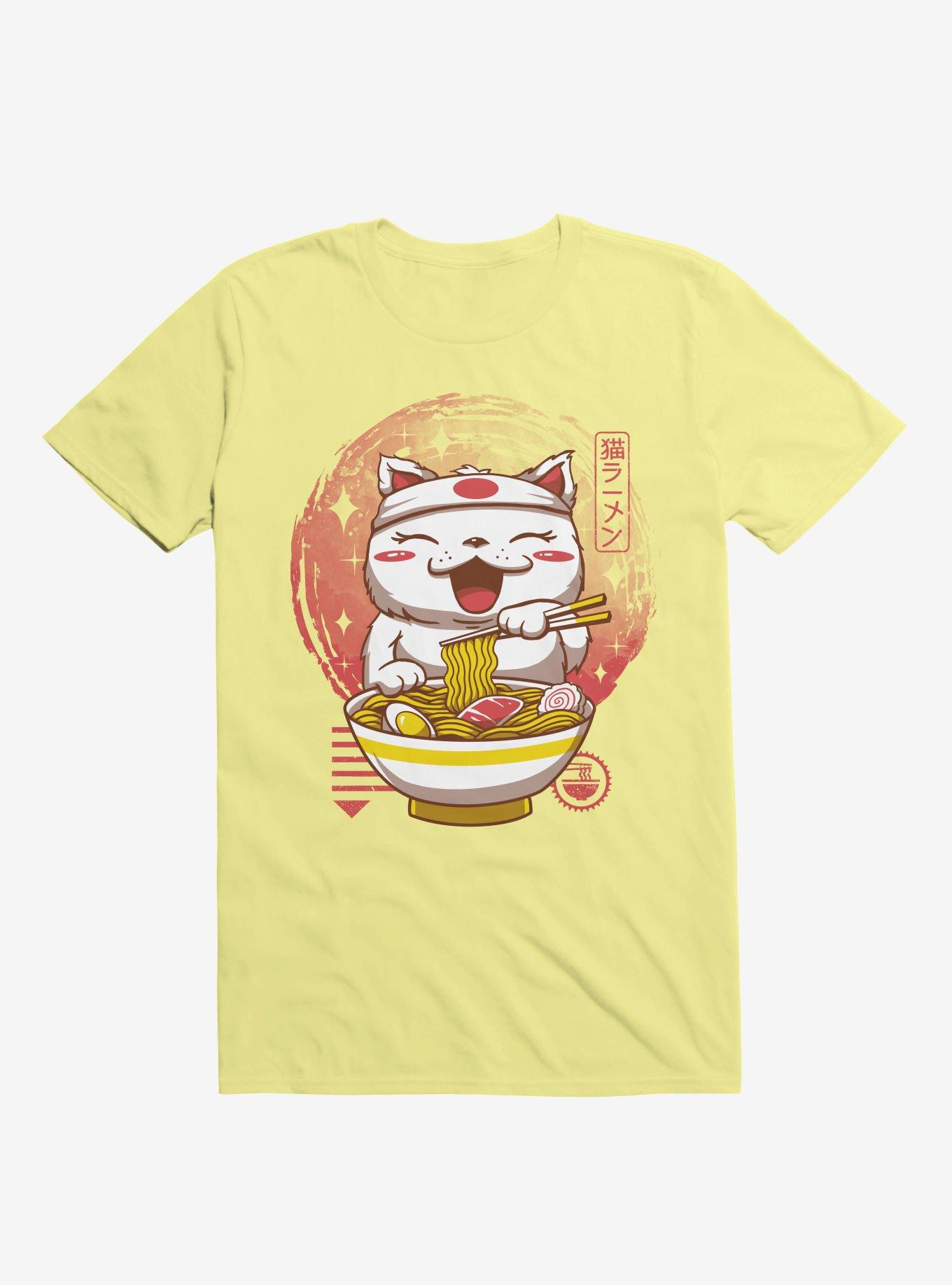 Neko Ramen Happy Cat Corn Silk Yellow T-Shirt, CORN SILK, hi-res