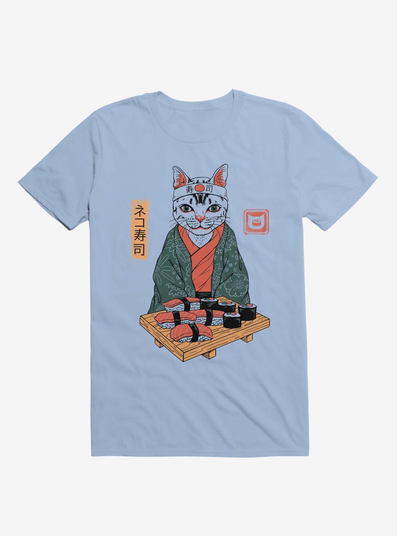 Neko Cat Sushi Bar Light Blue T-Shirt, LIGHT BLUE, hi-res