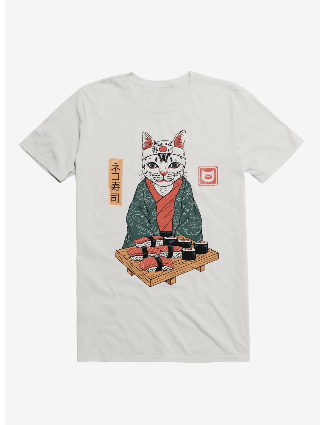 Neko Cat Sushi Bar White T-Shirt, WHITE, hi-res