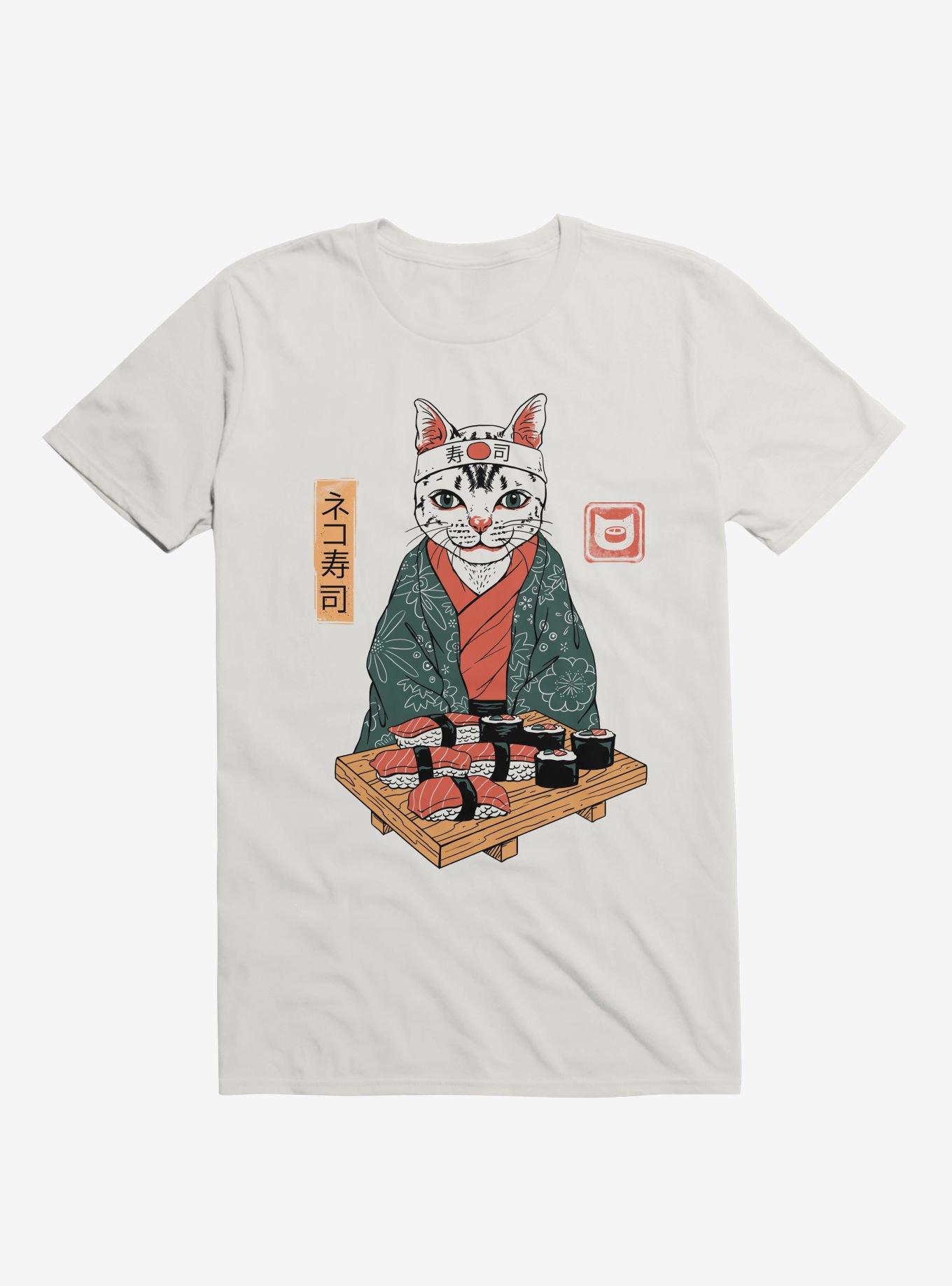 Neko Cat Sushi Bar White T-Shirt, , hi-res