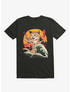 Neko Cat Sushi Wave Black T-Shirt, , hi-res