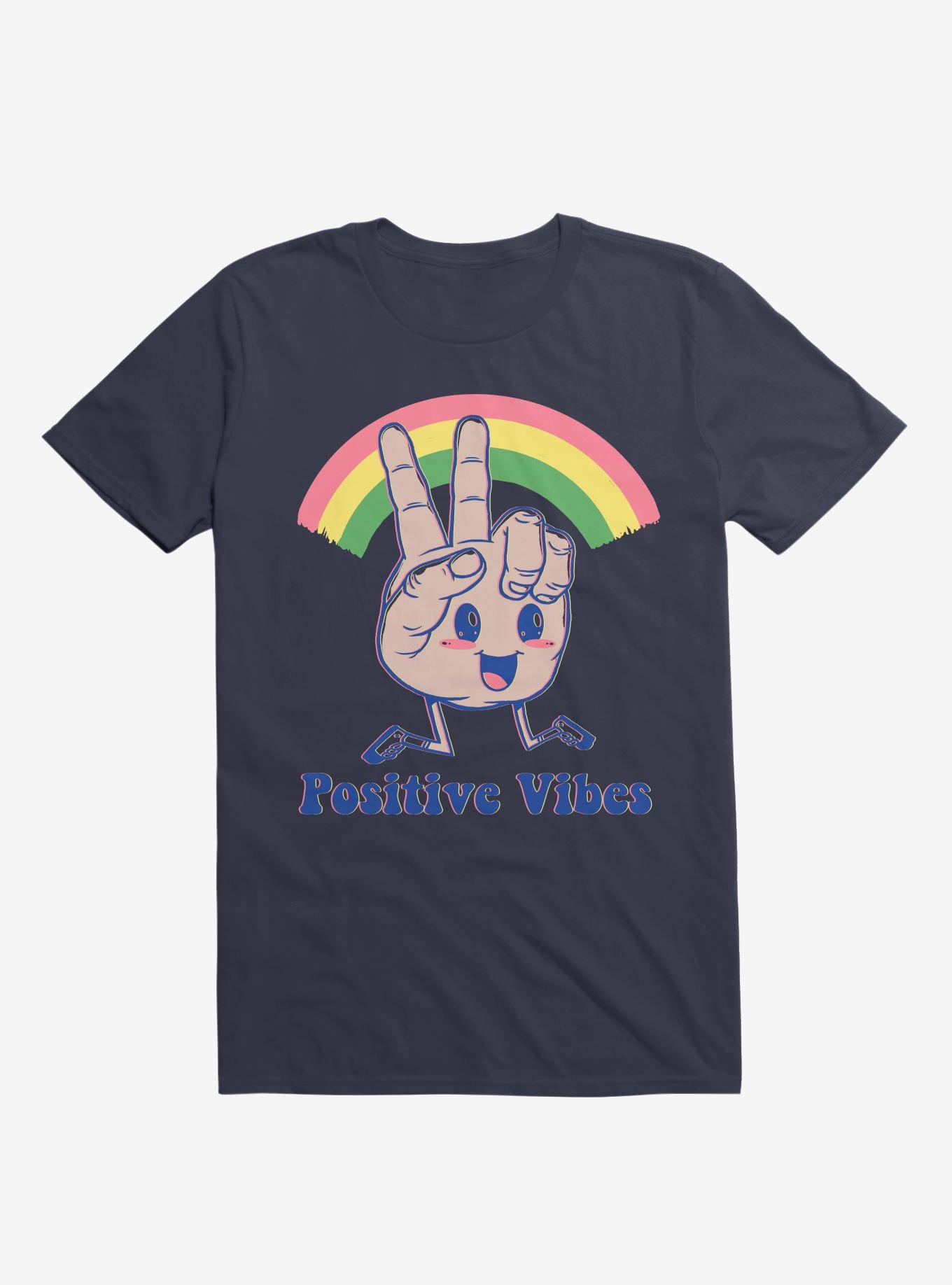 Positive Vibes Rainbow Navy Blue T-Shirt, NAVY, hi-res