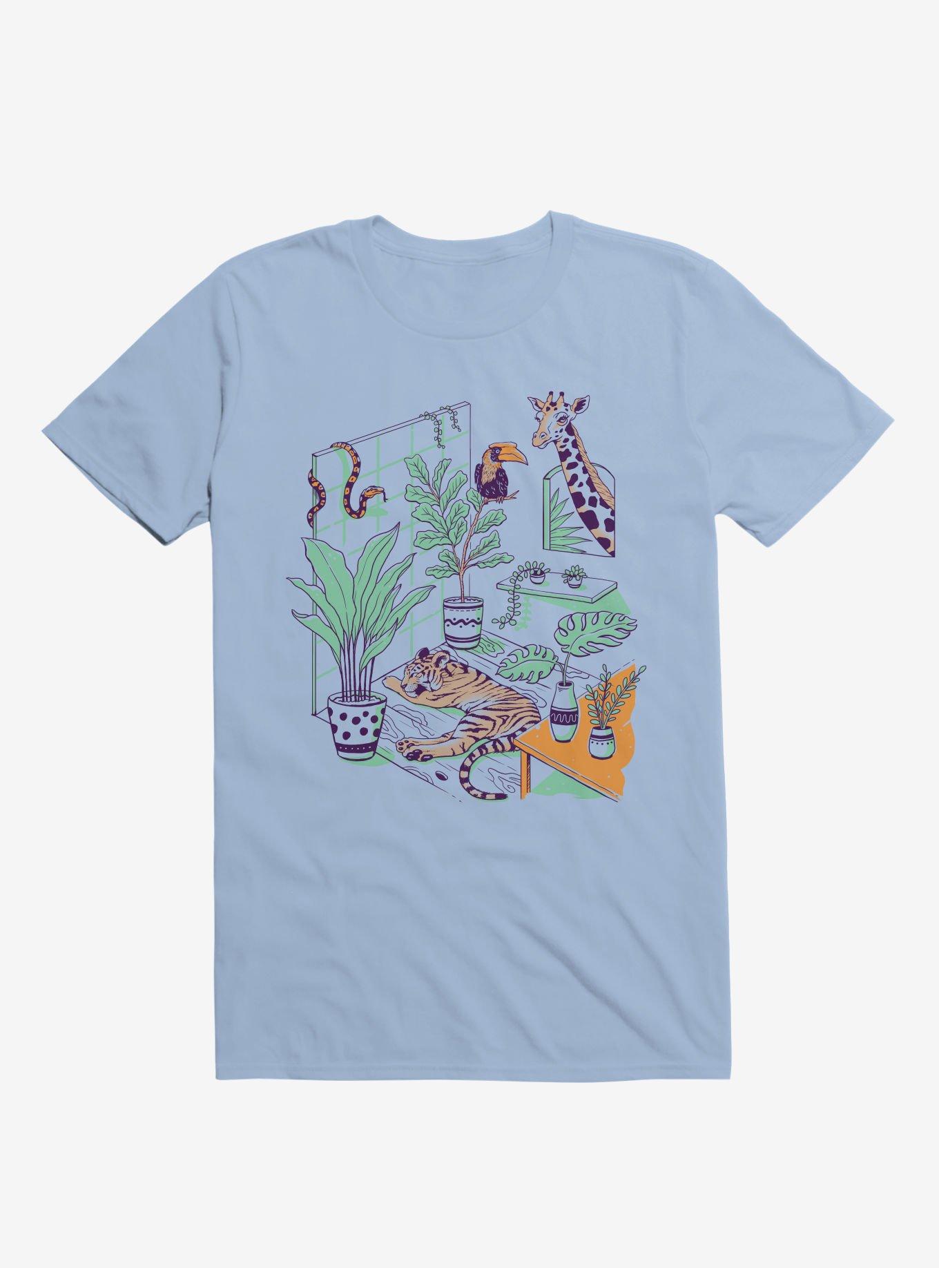 Urban Jungle Tiger Giraffe Light Blue T-Shirt, , hi-res