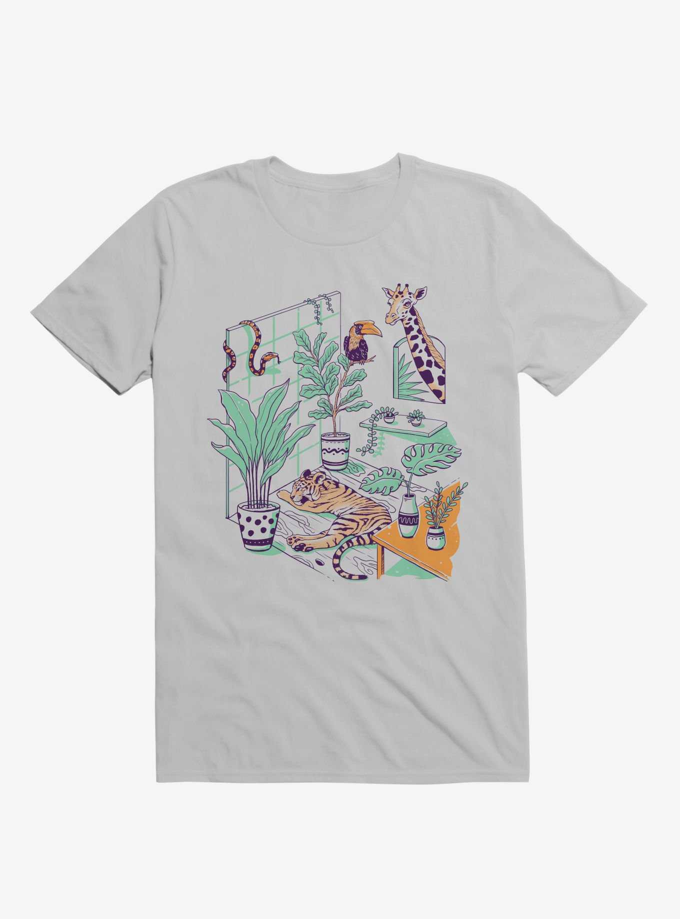 Urban Jungle Tiger Giraffe Ice Grey T-Shirt, , hi-res