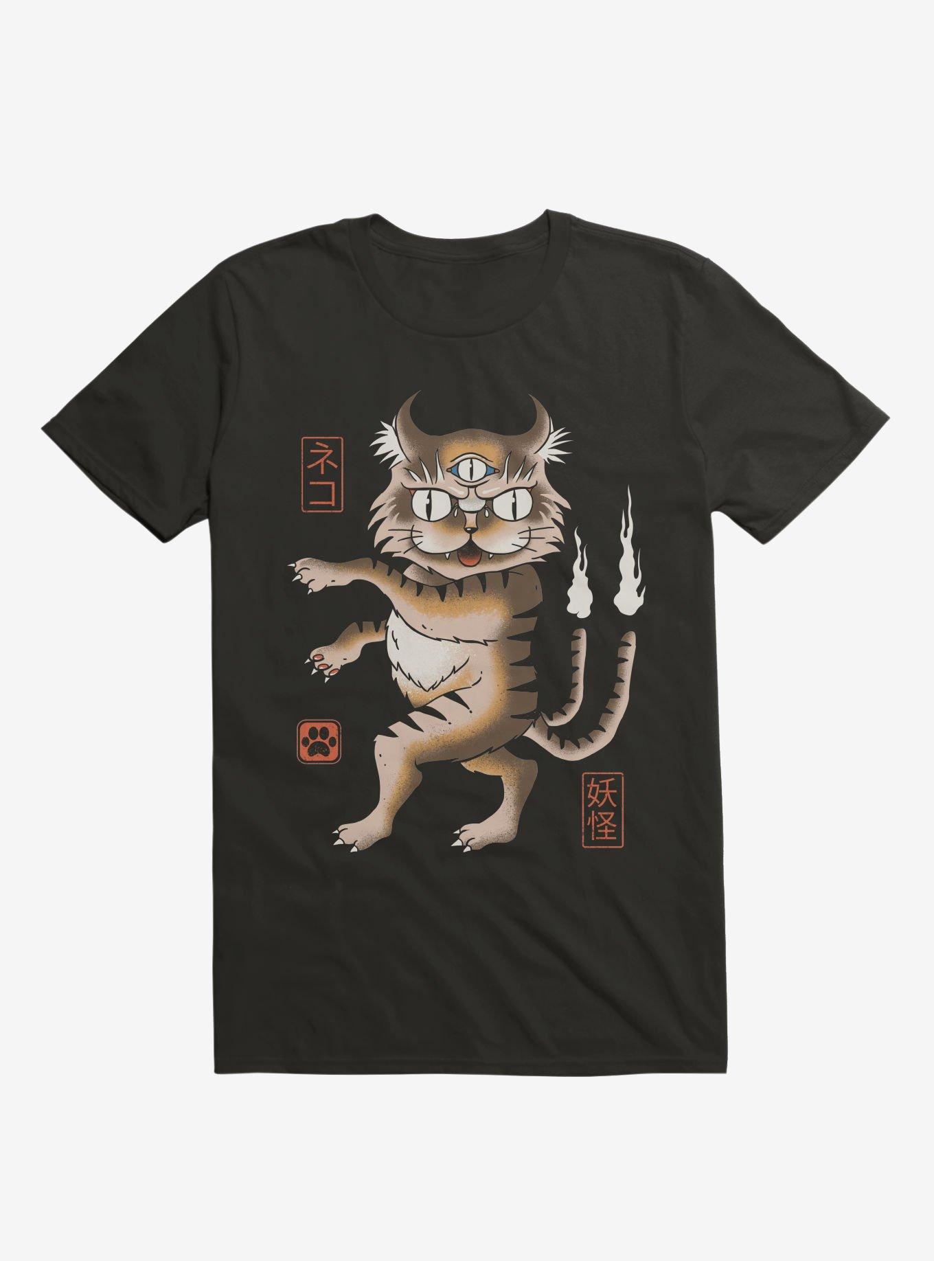 Yokai Cat Black T-Shirt, BLACK, hi-res
