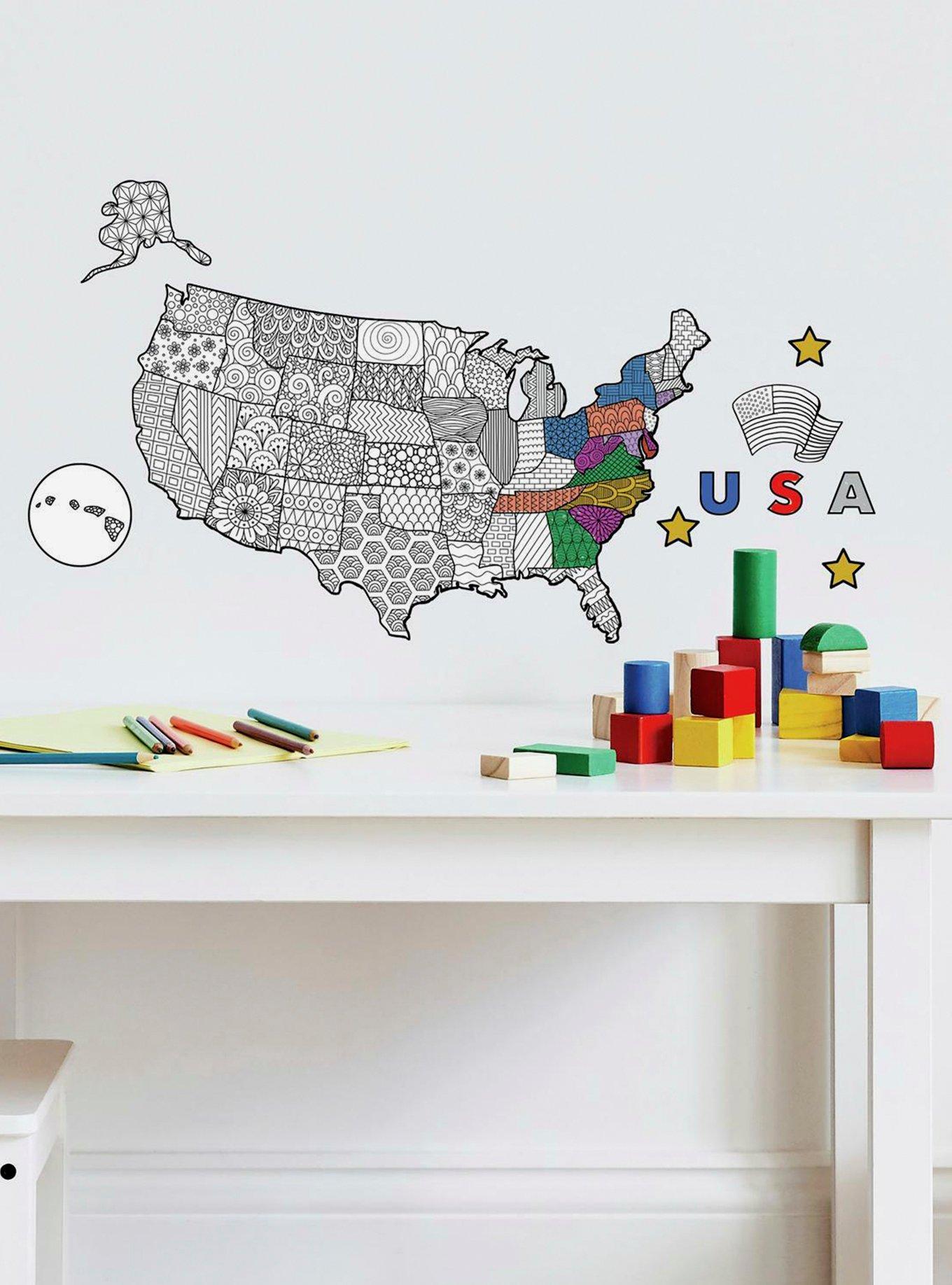 Color Your Own Map Peel And Stick Wall Decals, , hi-res