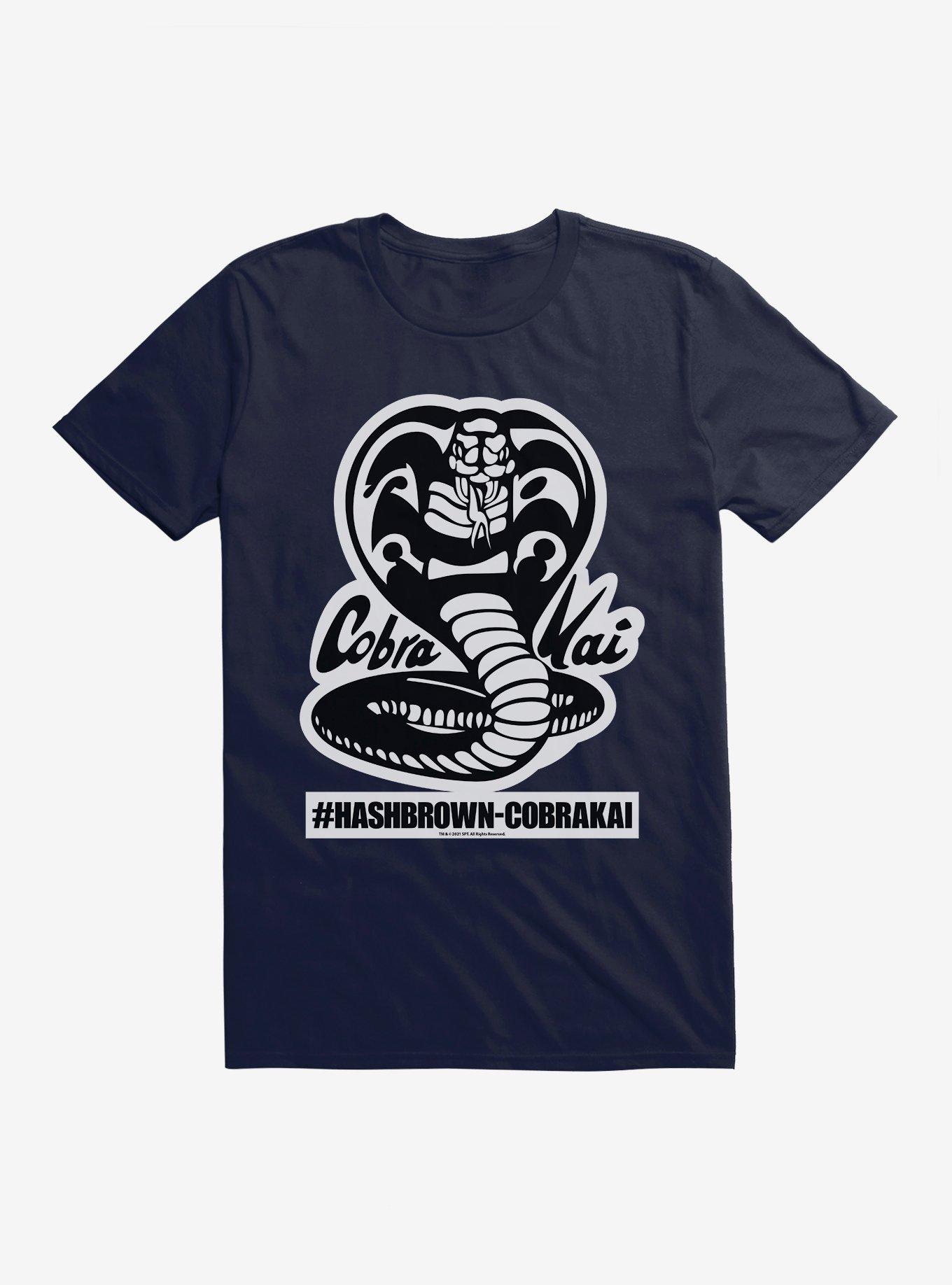 Cobra Kai Black And White Logo Hash Brown T-Shirt, NAVY, hi-res