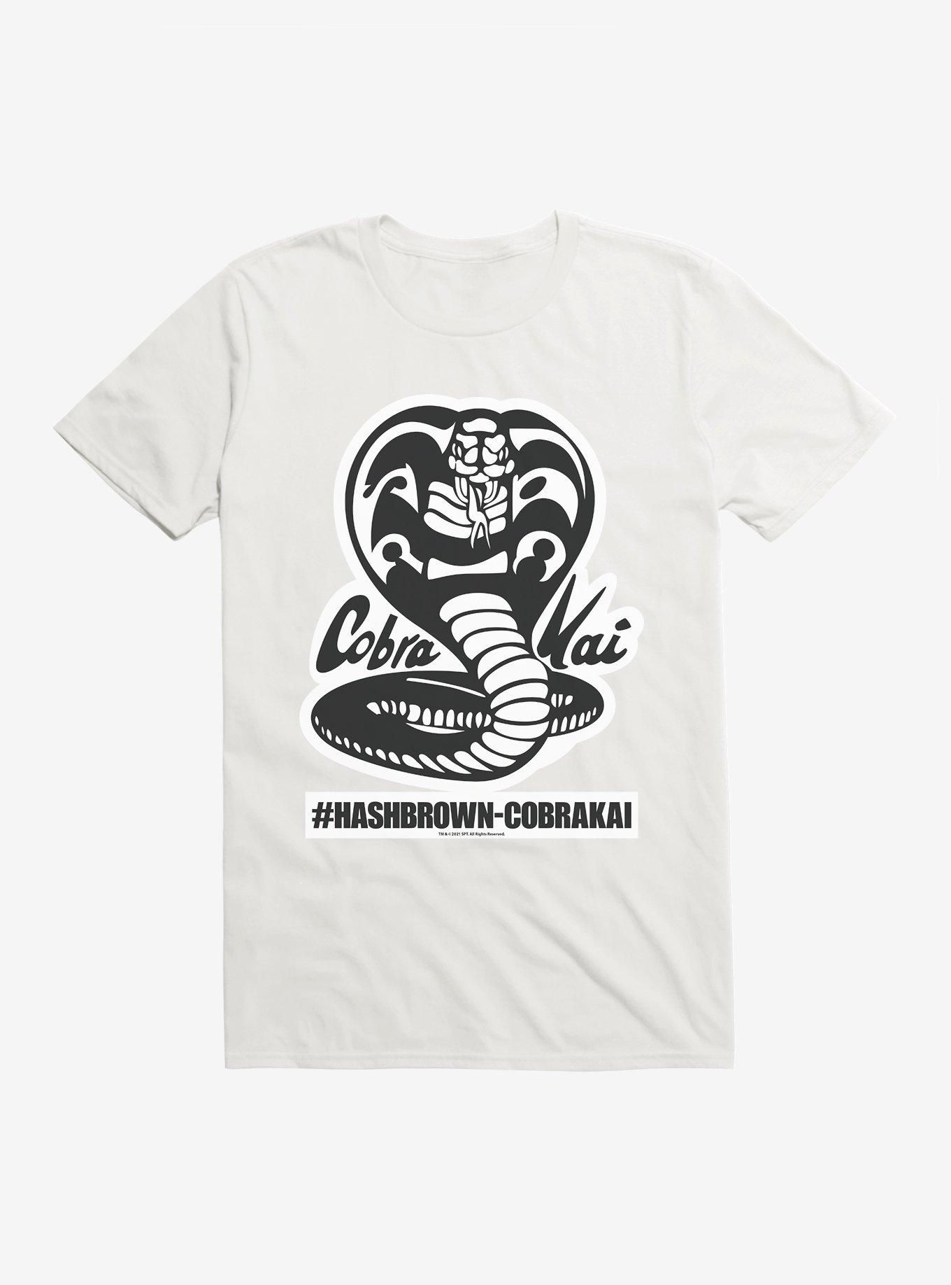 Cobra Kai Black And White Logo Hash Brown T-Shirt, WHITE, hi-res