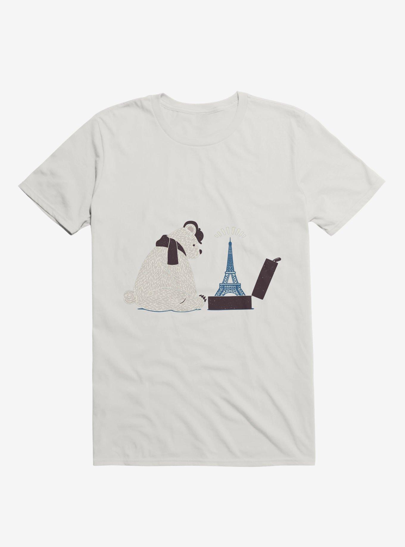 Traveler Tourist Eiffel Tower Bear Paris T-Shirt, WHITE, hi-res