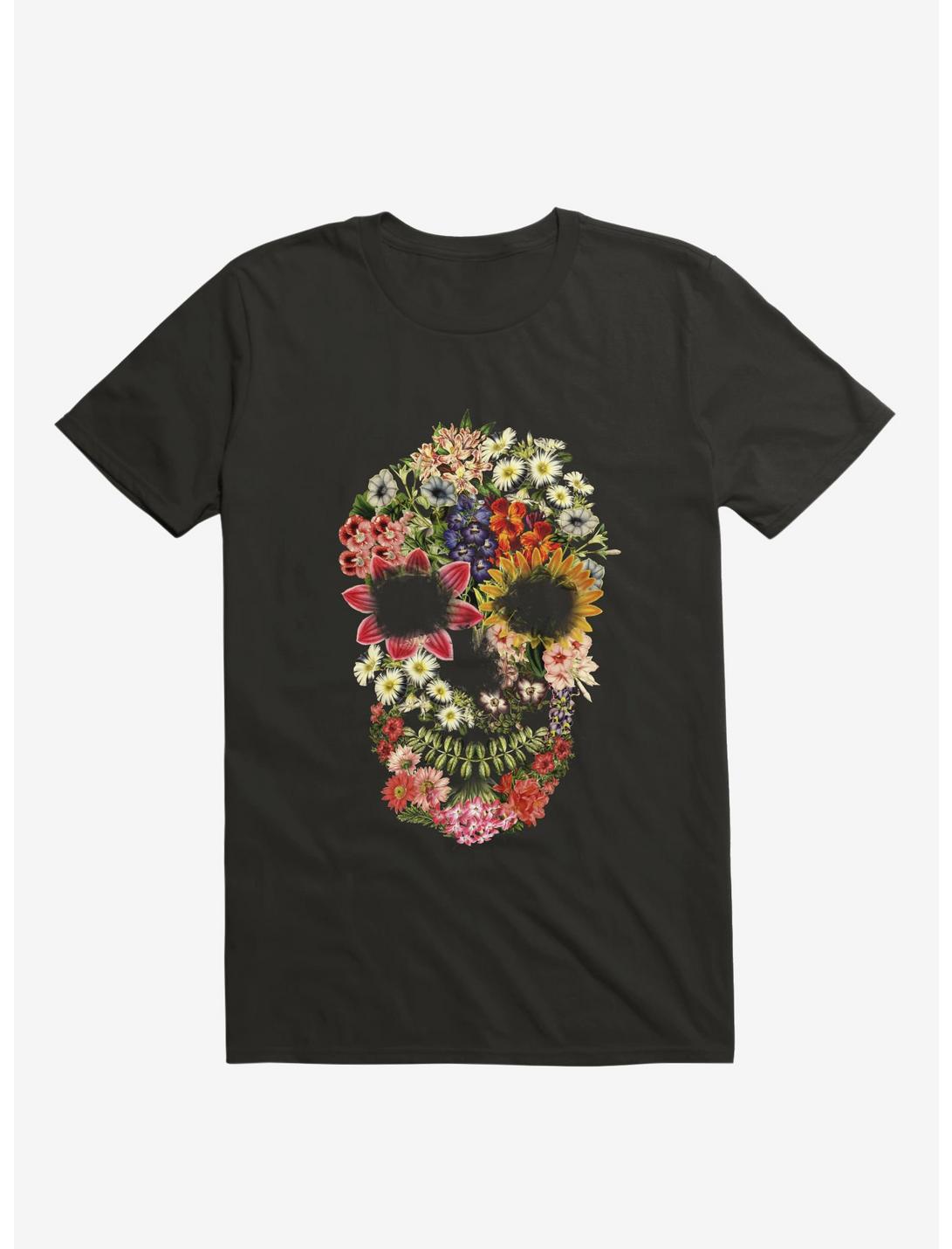Floral Skull Vintage Black T-Shirt, BLACK, hi-res