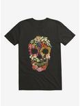Floral Skull Vintage Black T-Shirt, BLACK, hi-res