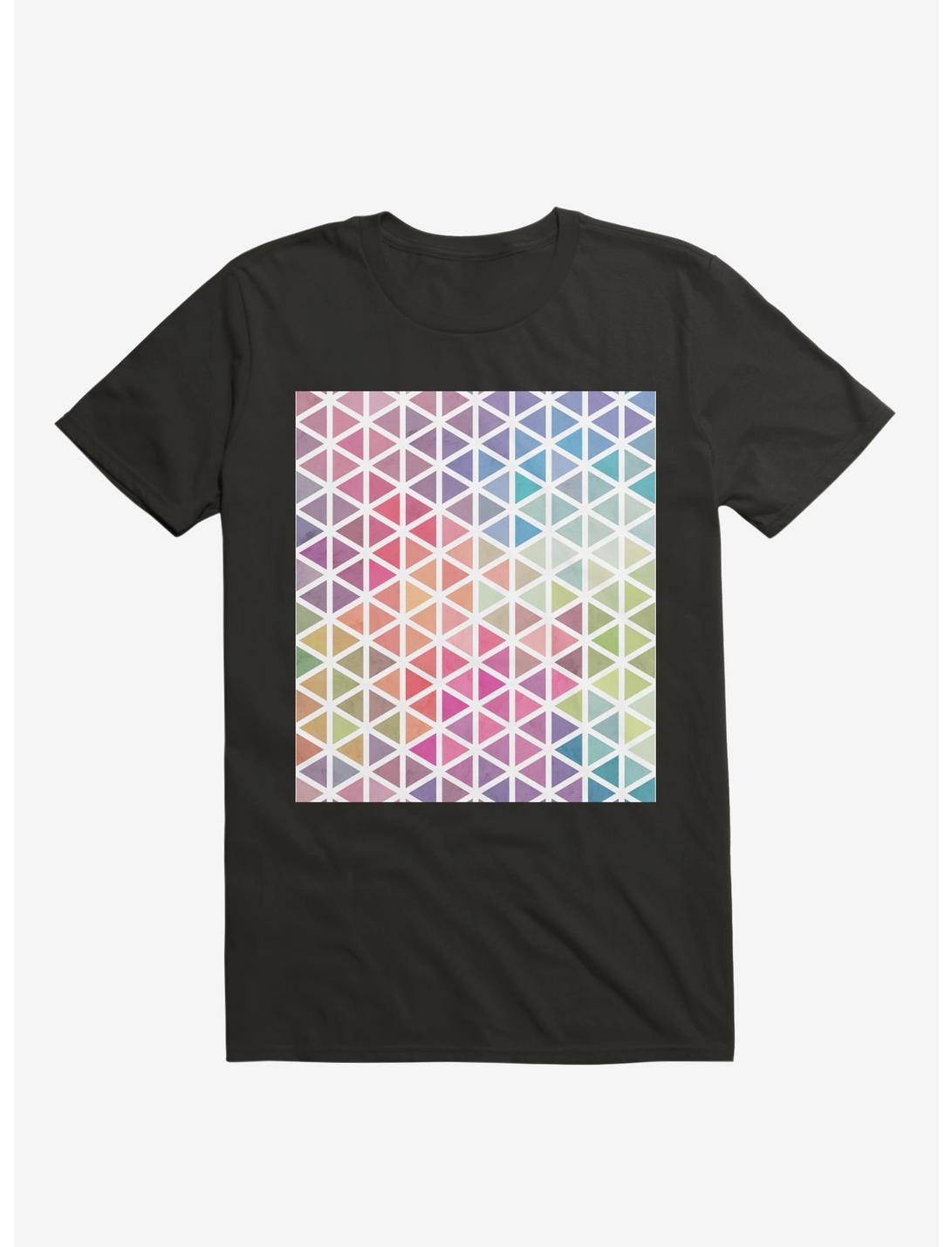 Geometric Fractal Triangles Bubblegum Rain T-Shirt, BLACK, hi-res