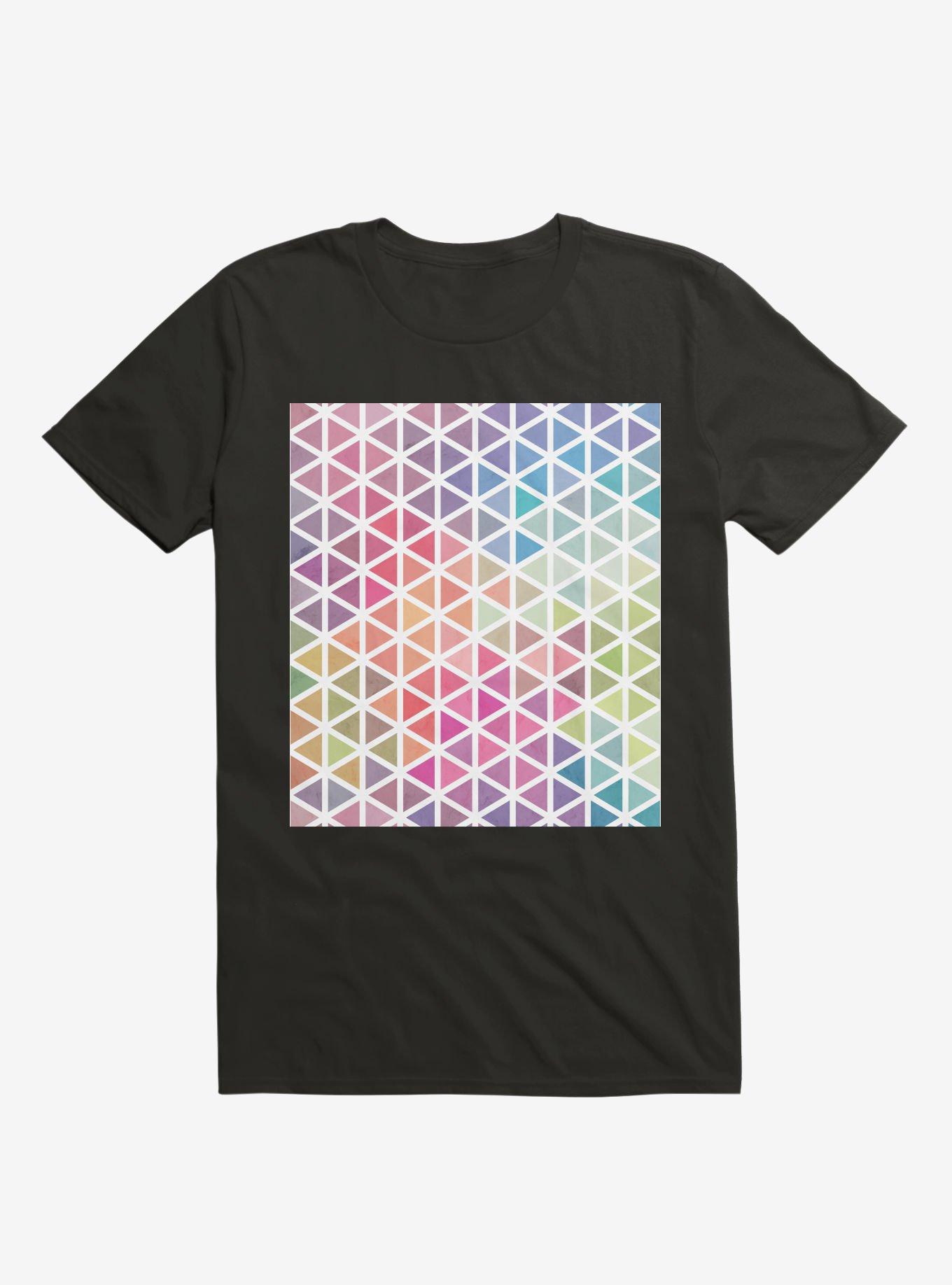 Geometric Fractal Triangles Bubblegum Rain T-Shirt, BLACK, hi-res