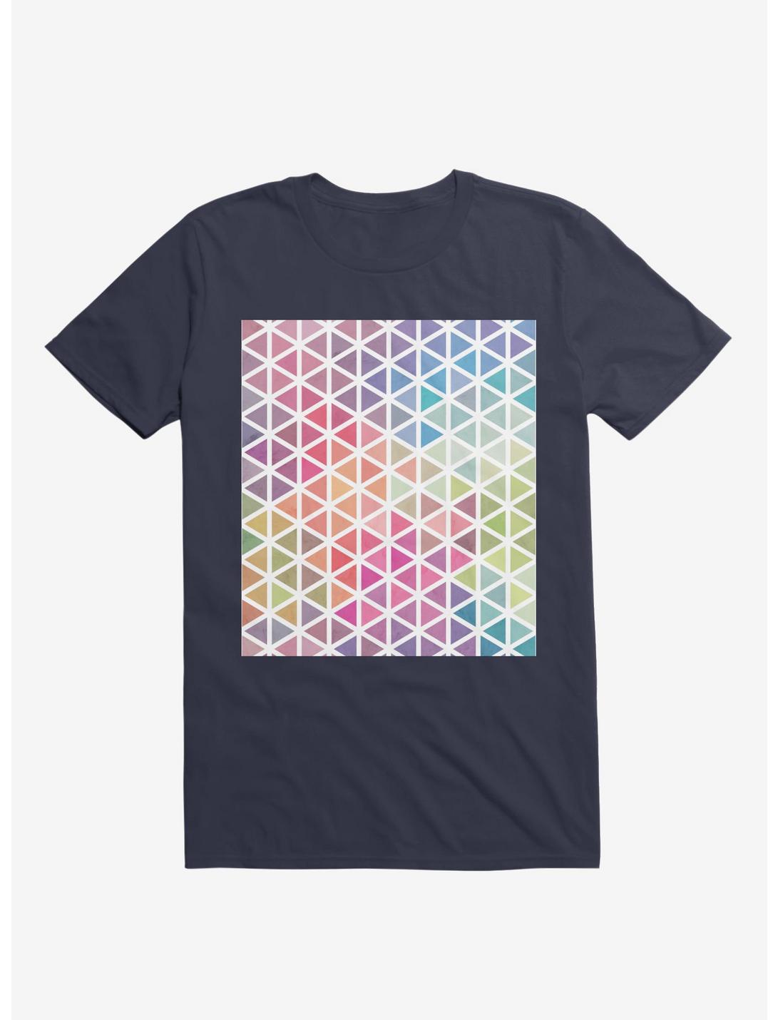 Geometric Fractal Triangles Bubblegum Rain T-Shirt, NAVY, hi-res