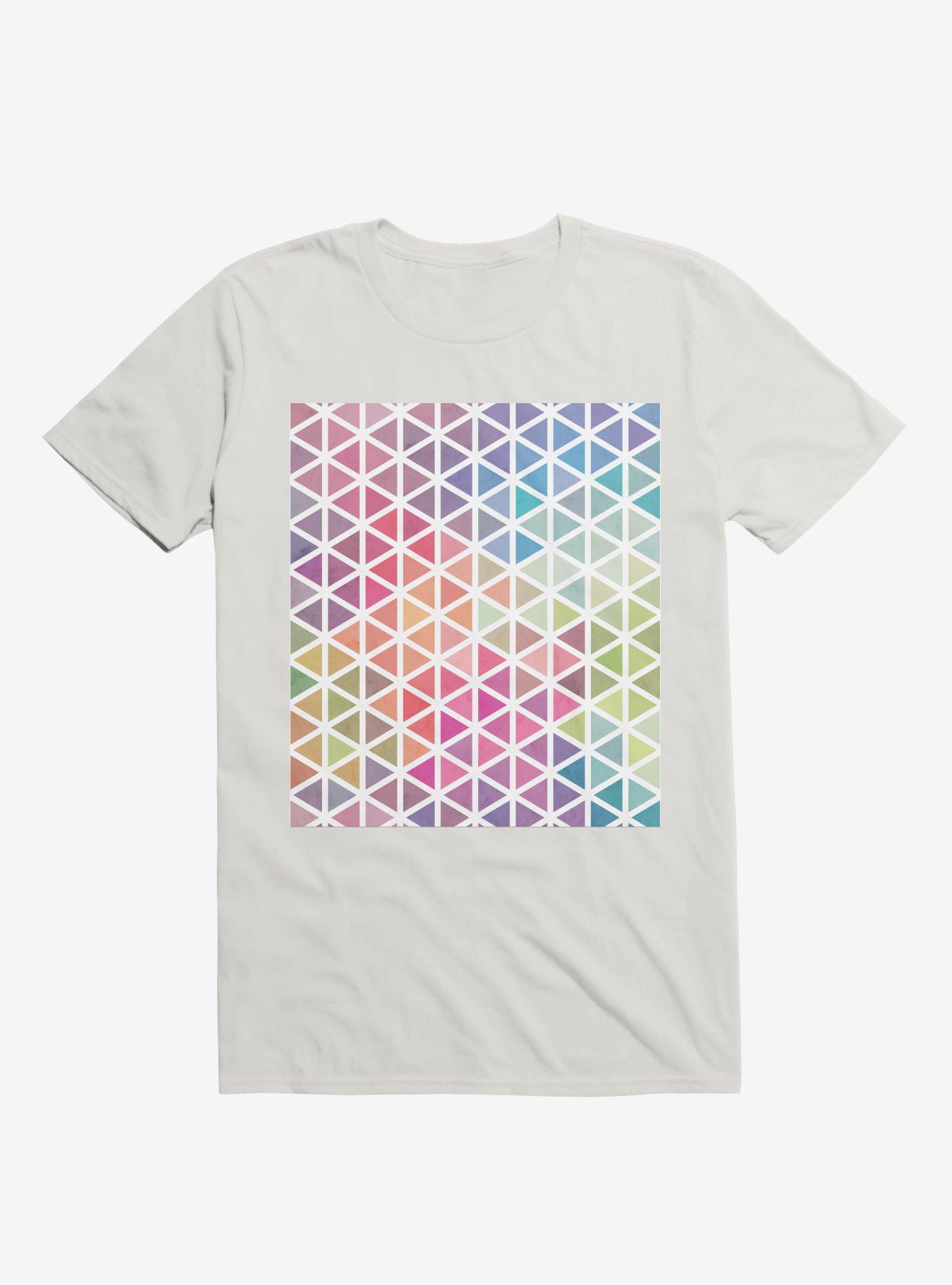 Geometric Fractal Triangles Bubblegum Rain T-Shirt, WHITE, hi-res
