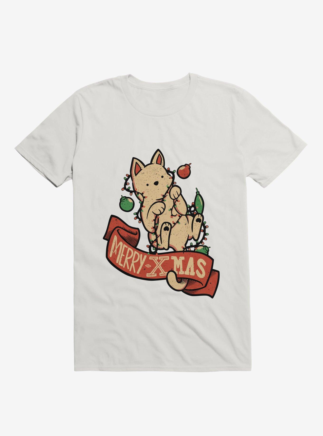 Merry Xmas Cat T-Shirt, WHITE, hi-res