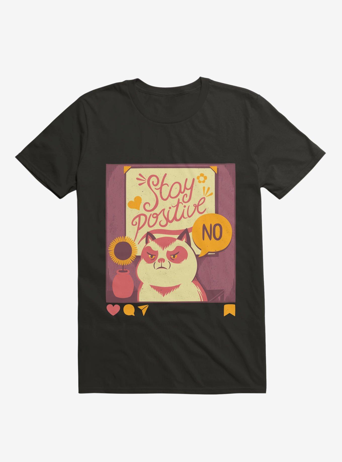 Stay Positive Cat T-Shirt, BLACK, hi-res