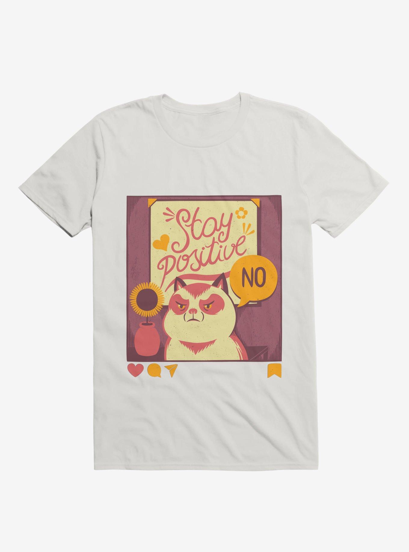 Stay Positive Cat T-Shirt, WHITE, hi-res