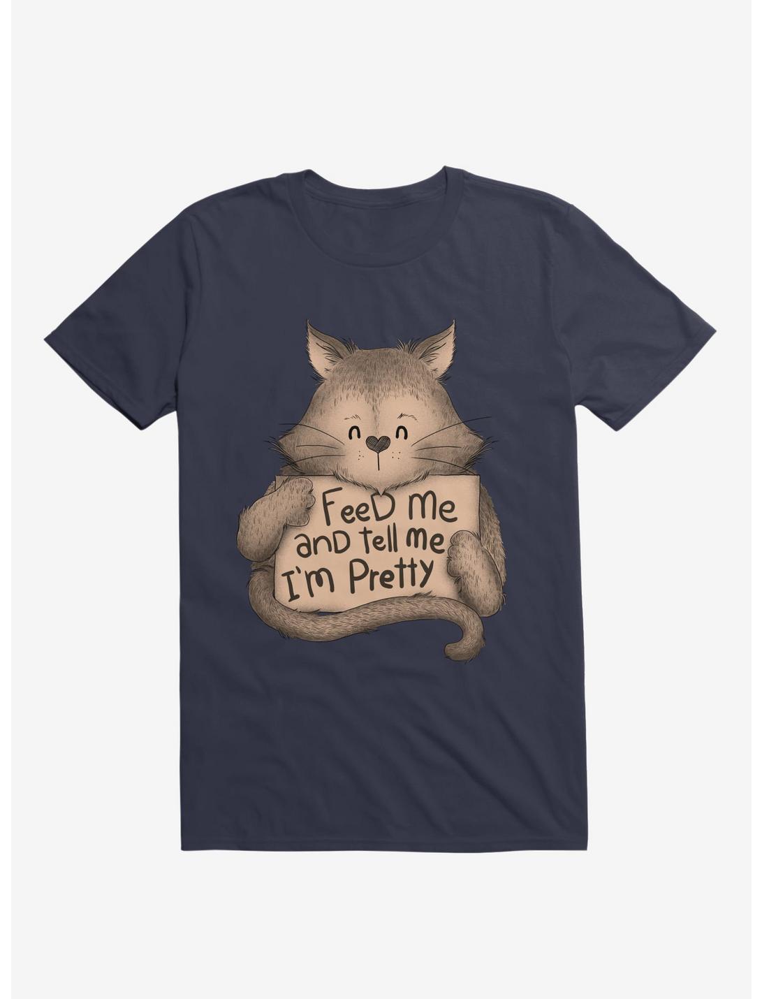 Feed me And Tell Me Im Pretty Cat Brown T-Shirt, NAVY, hi-res