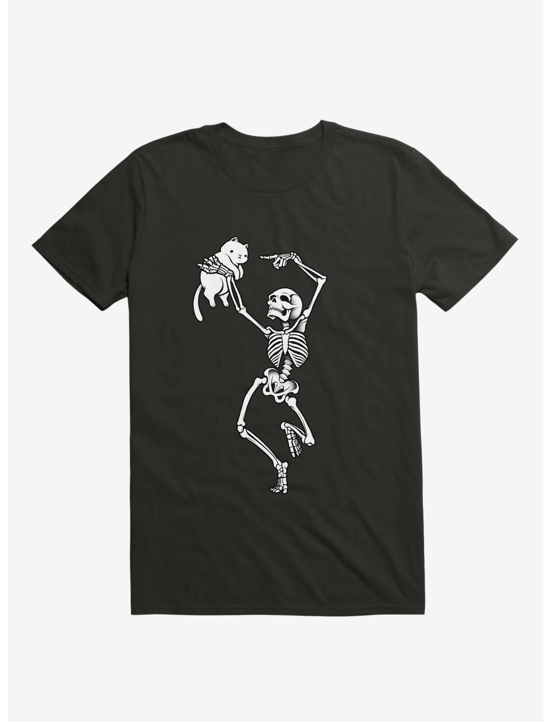 Dancing Skelleton With A Cat T-Shirt, BLACK, hi-res