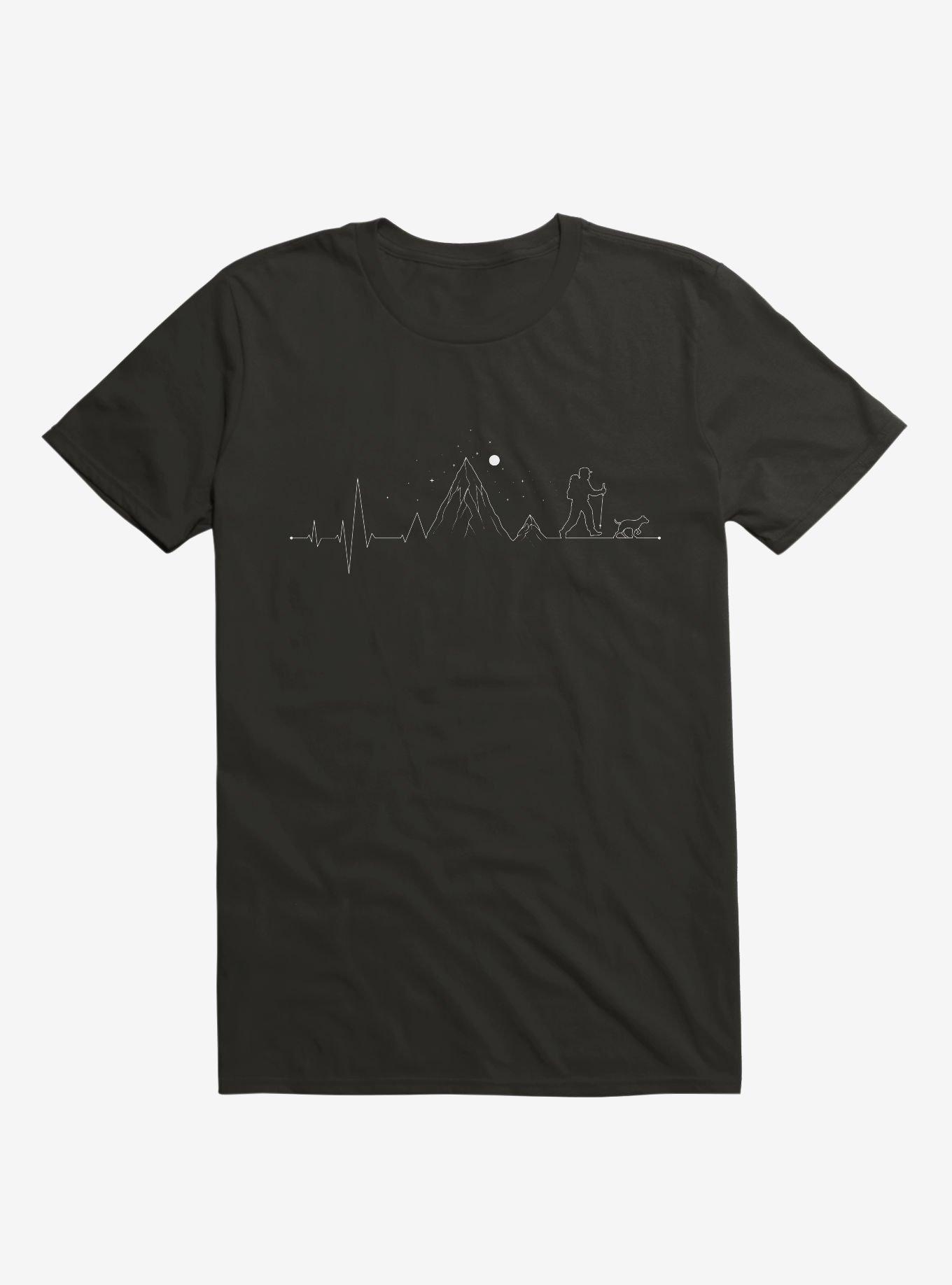 Hiking Heartbeat Mountain Lifestyle T-Shirt, BLACK, hi-res