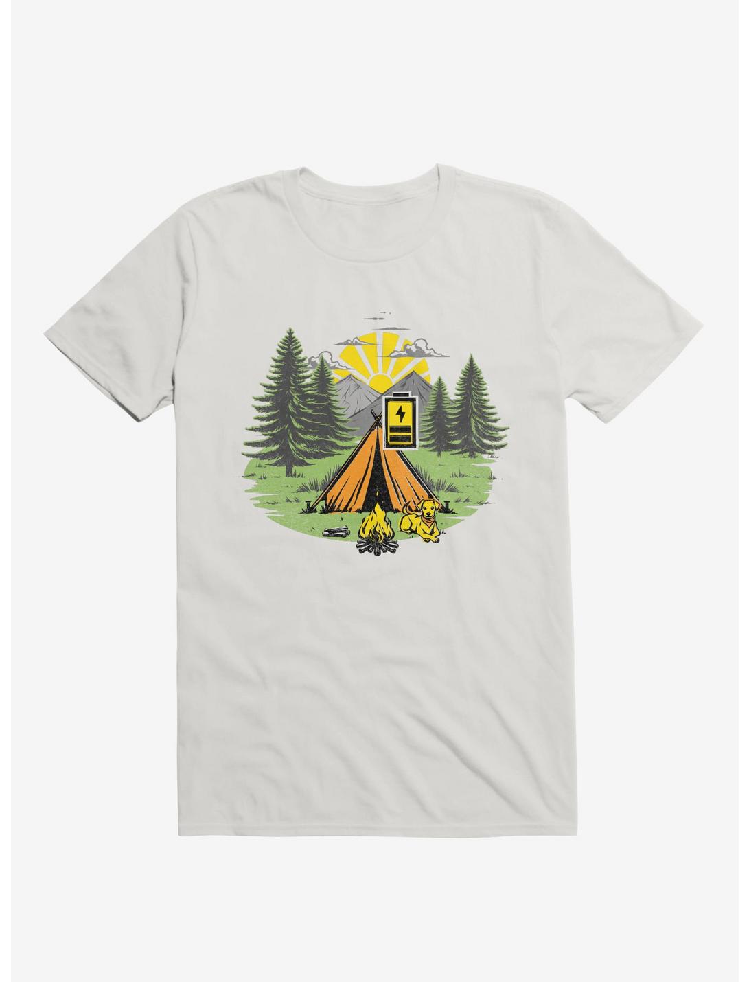 Recharging Offline Camping Dog T-Shirt, WHITE, hi-res