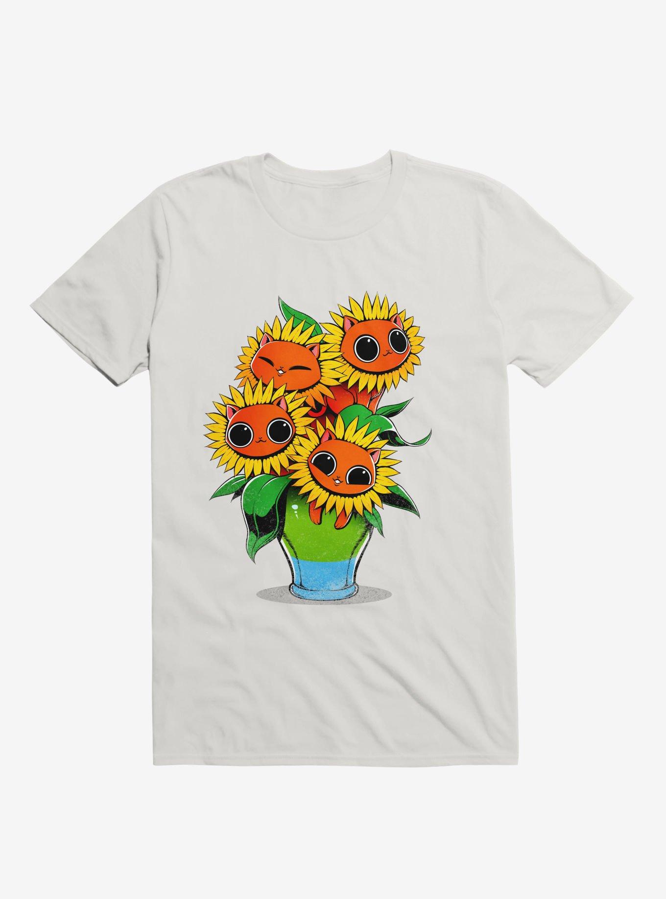 Sunflower Cat T-Shirt, WHITE, hi-res