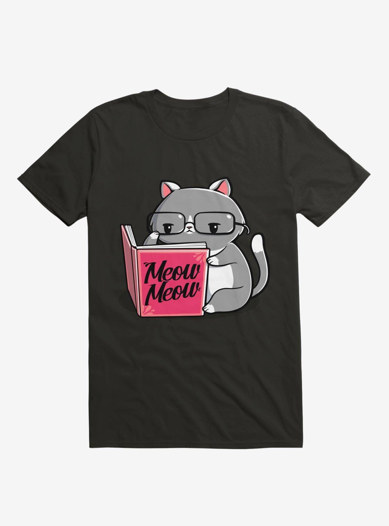 Books for Cats Meow Meow Book T-Shirt, BLACK, hi-res