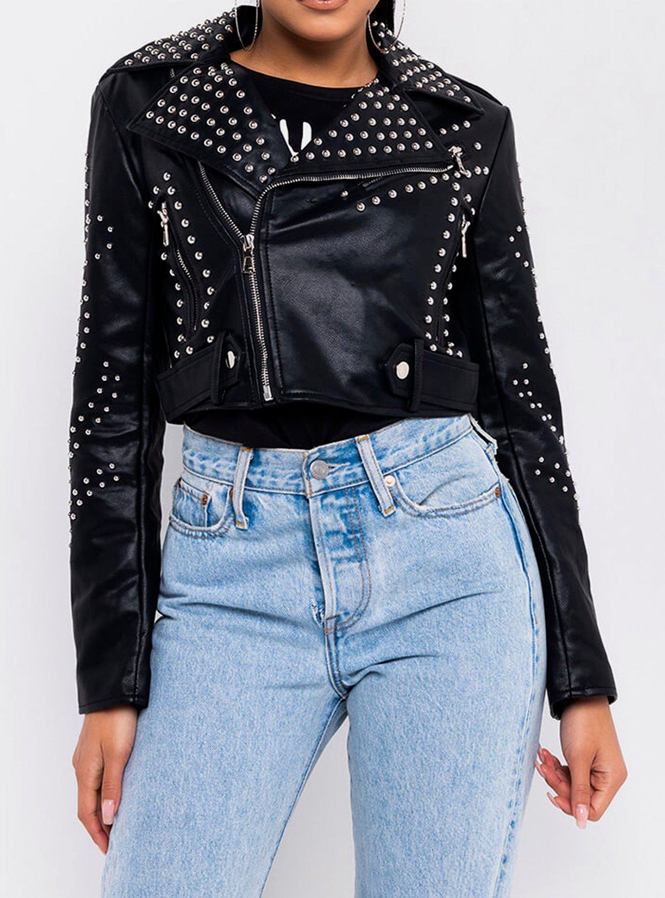 Azalea Wang Tell Me About It Studded Jacket, BLACK, hi-res