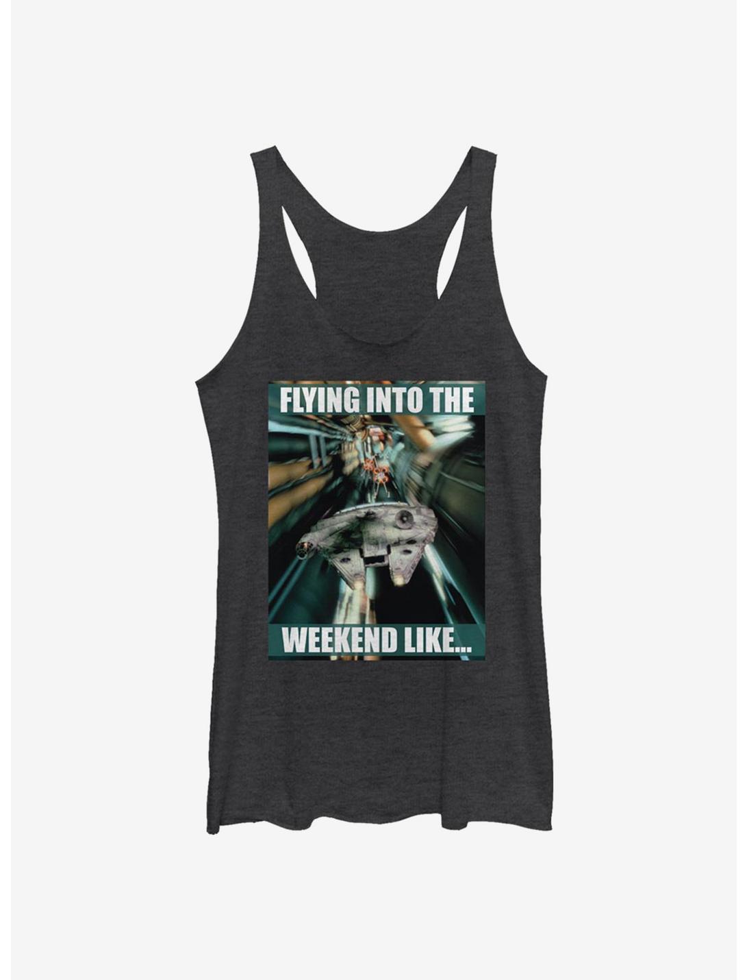 Star Wars Flying Into The Weekend Girls Tank, BLK HTR, hi-res