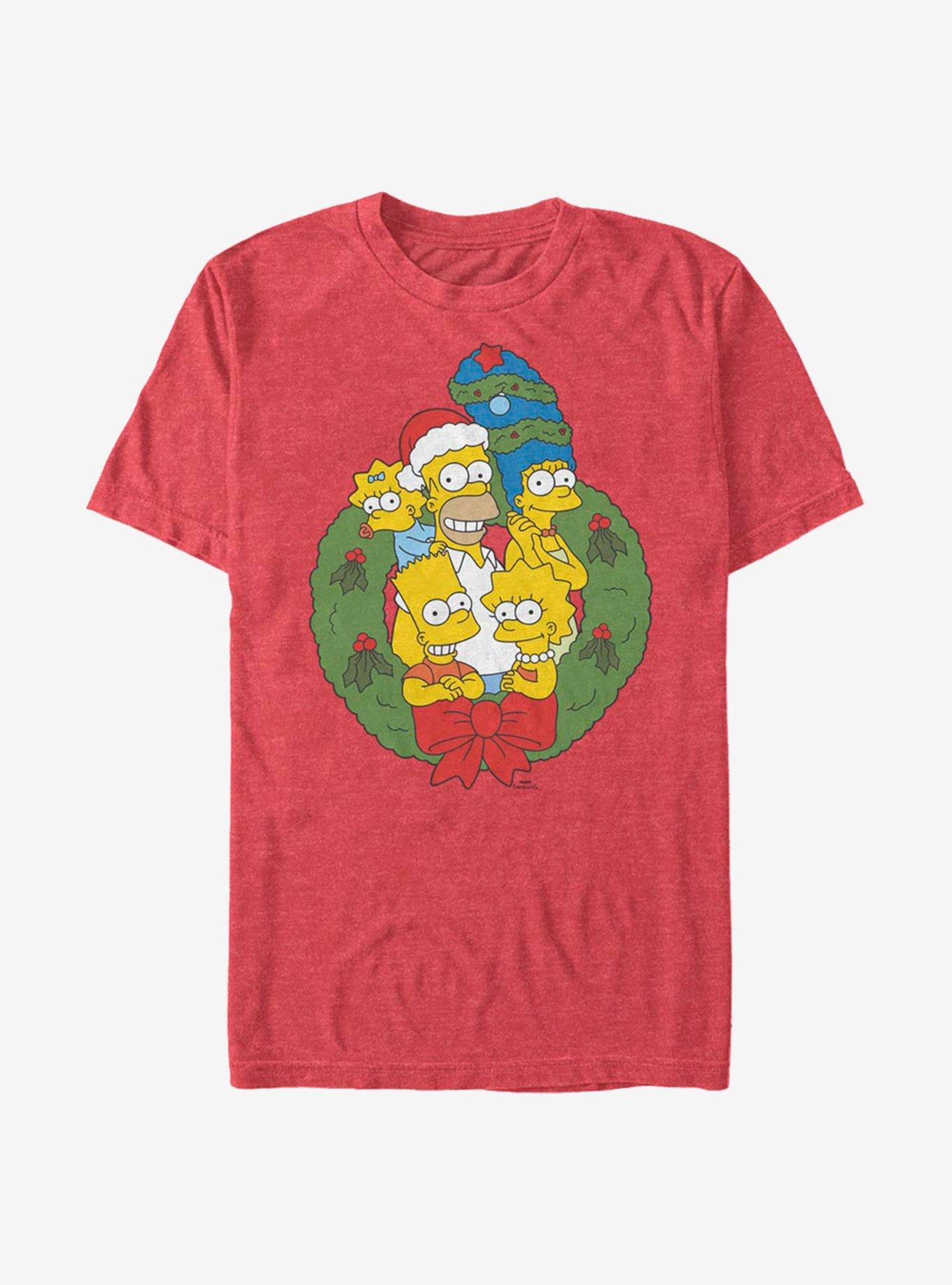 The Simpsons Family Holiday T-Shirt Hot RED Wreath | Topic 