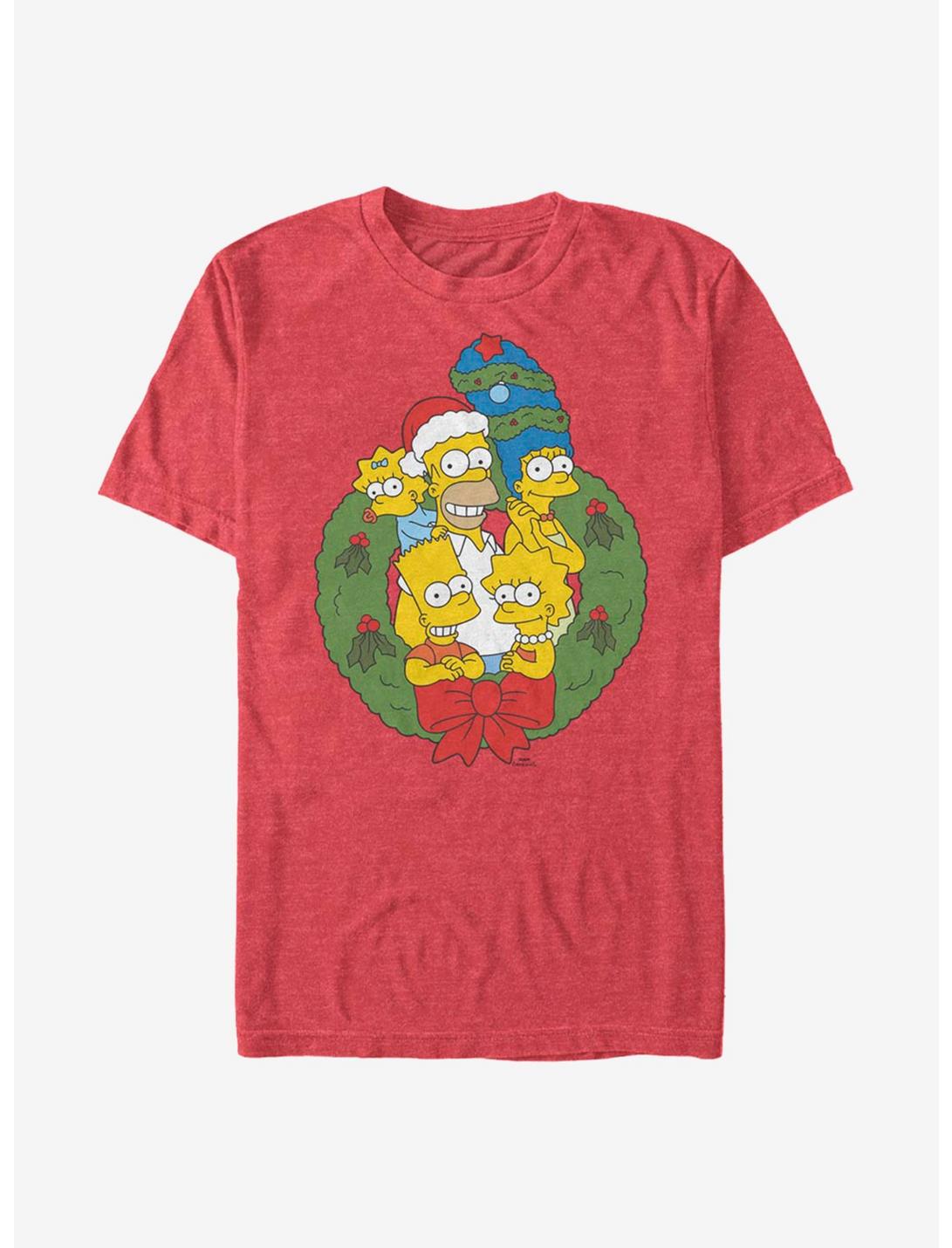 The Simpsons Family Holiday Wreath T-Shirt, RED HTR, hi-res