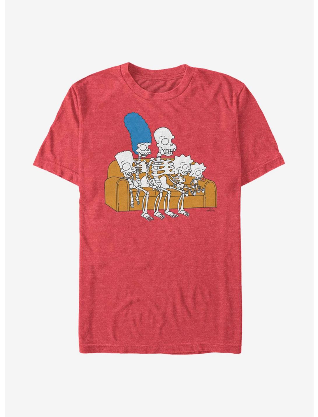 The Simpsons Skeleton Family Couch T-Shirt, RED HTR, hi-res