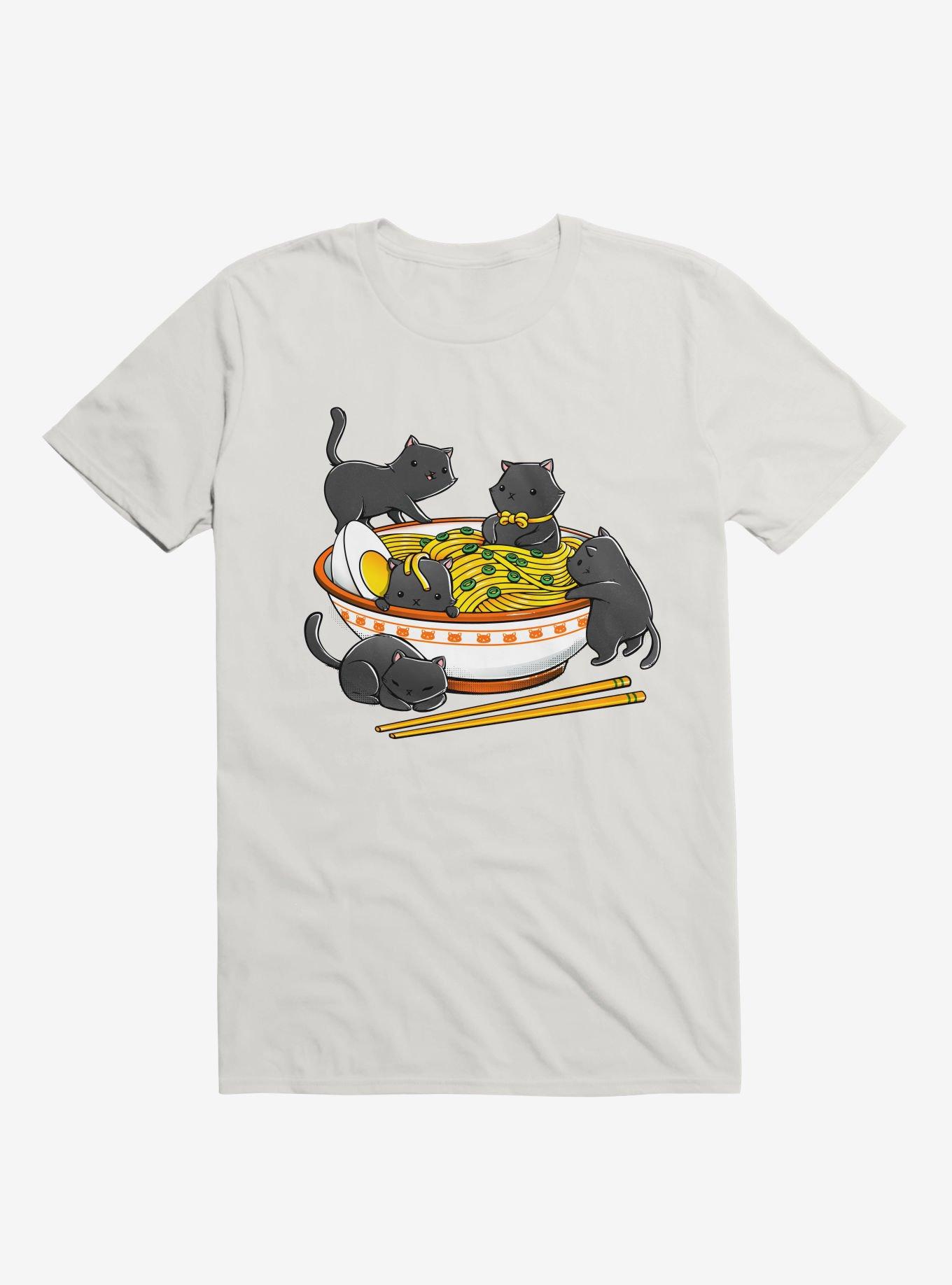 Kawaii Anime Cat Ramen Noodles T-Shirt, WHITE, hi-res