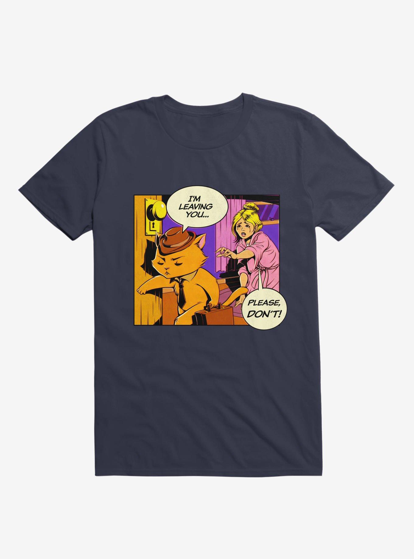 I'm Leaving, Please No! Cat lady T-Shirt, NAVY, hi-res