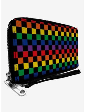 Checker Rainbow Zip Around Wallet, , hi-res
