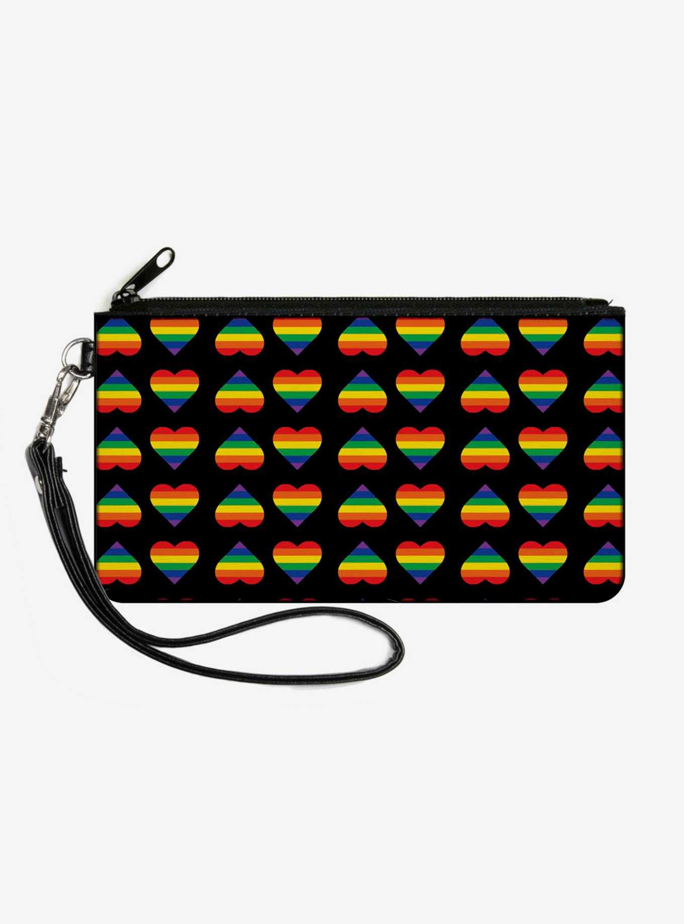 Rainbow Hearts Flip Canvas Zip Clutch Wallet, , hi-res