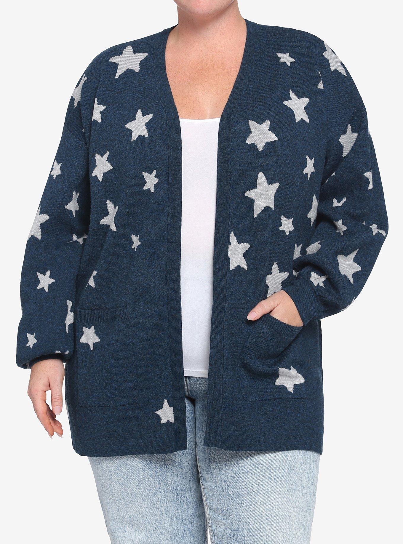 Coraline Blue & Silver Stars Girls Cardigan Plus Size, MULTI, hi-res