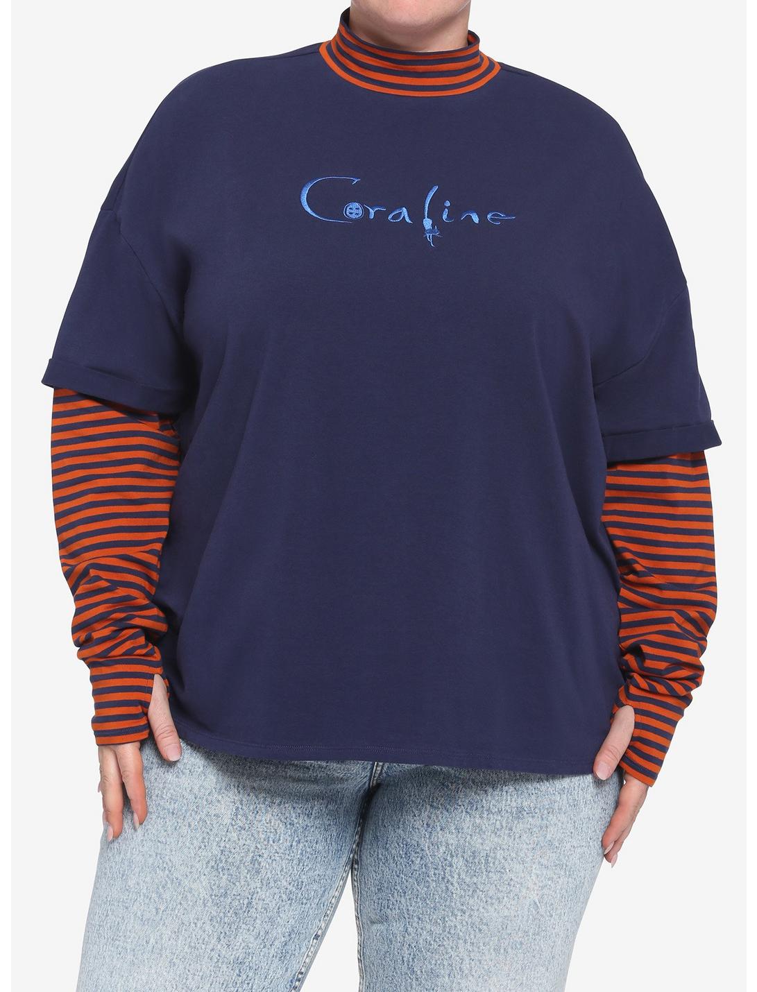 Coraline Stripe Mock Neck Twofer Long-Sleeve T-Shirt Plus Size, MULTI, hi-res