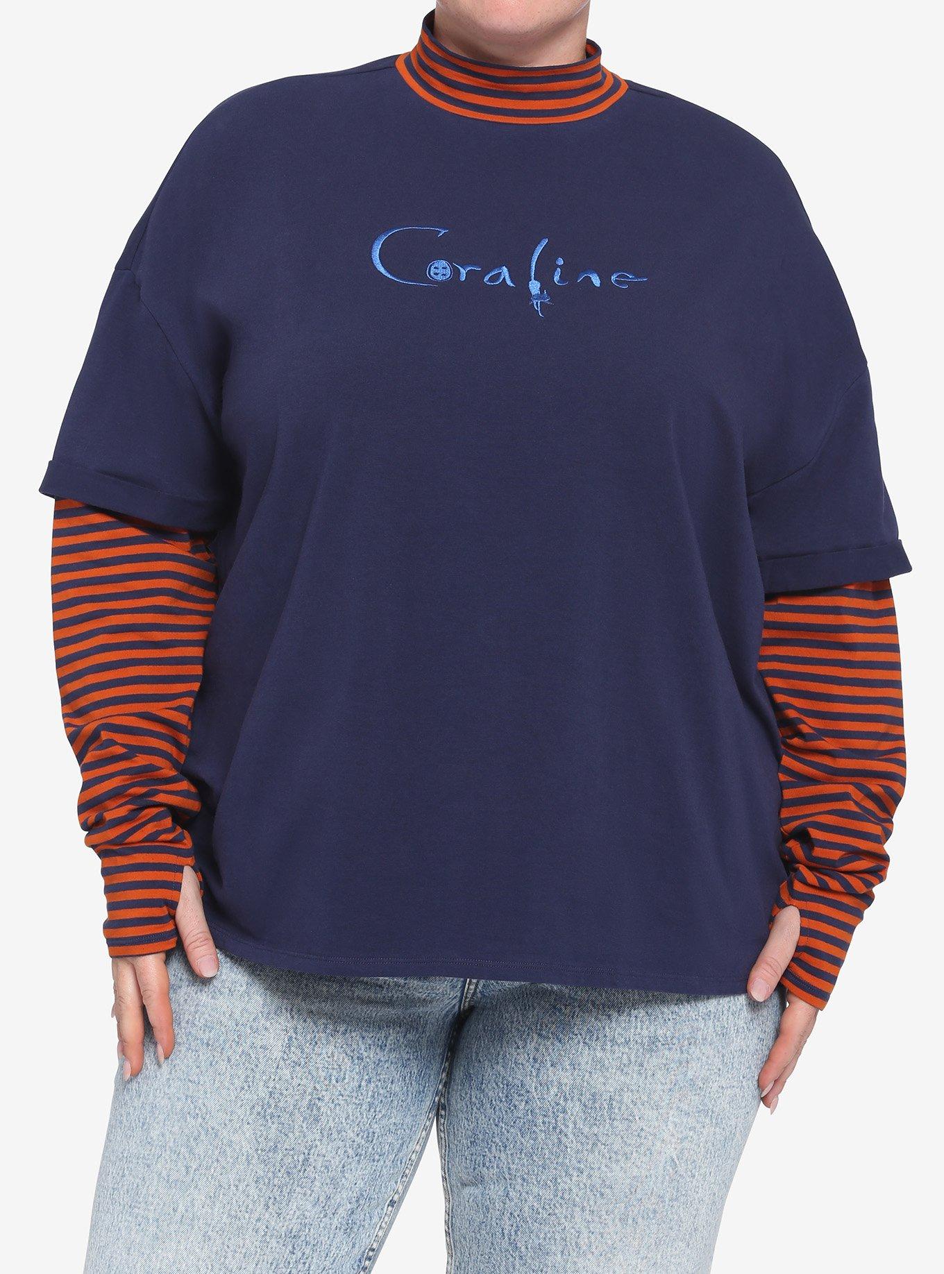 Coraline Stripe Mock Neck Twofer Long-Sleeve T-Shirt Plus Size, MULTI, hi-res
