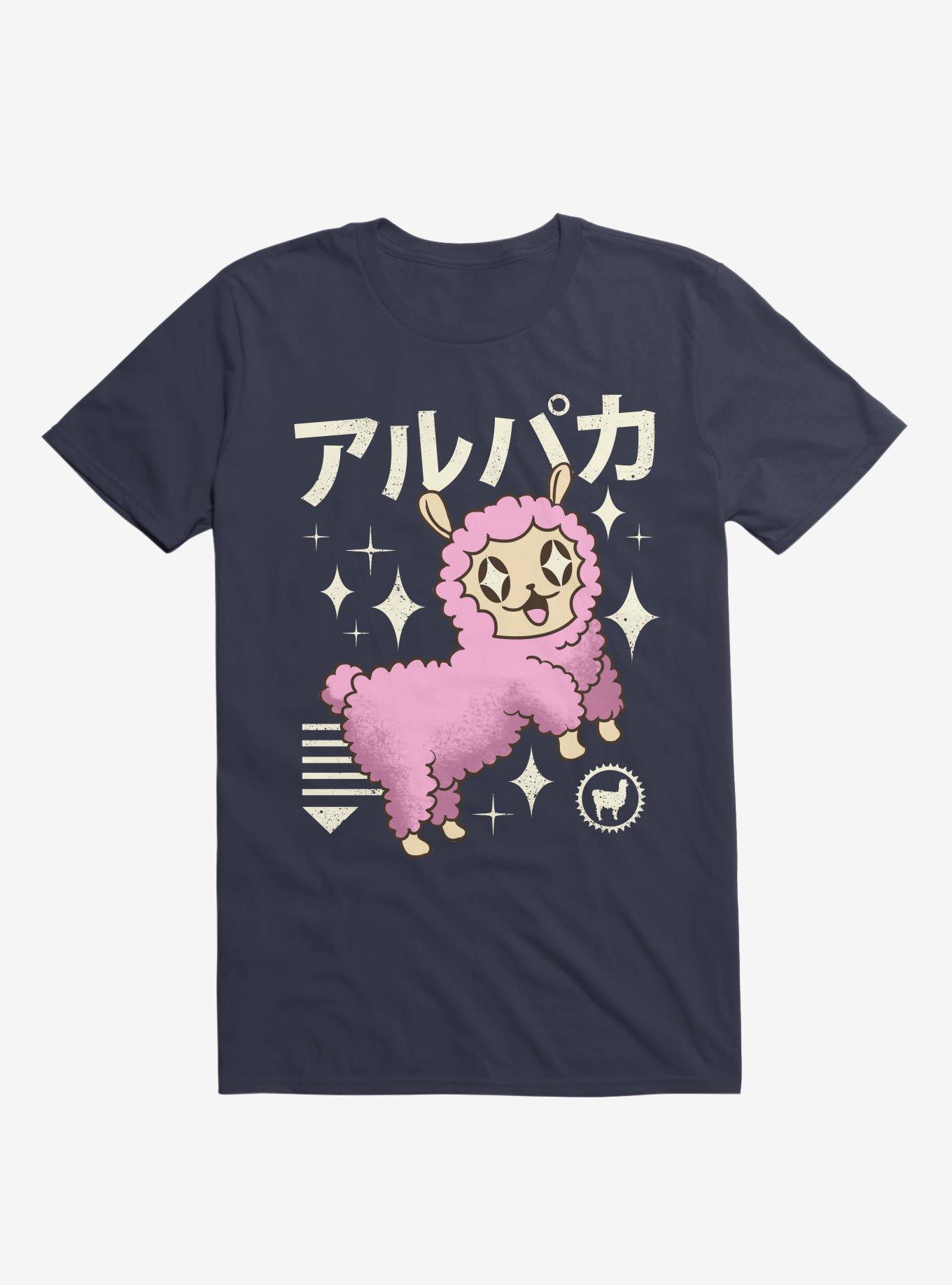 Kawaii Alpaca Navy Blue T-Shirt, NAVY, hi-res