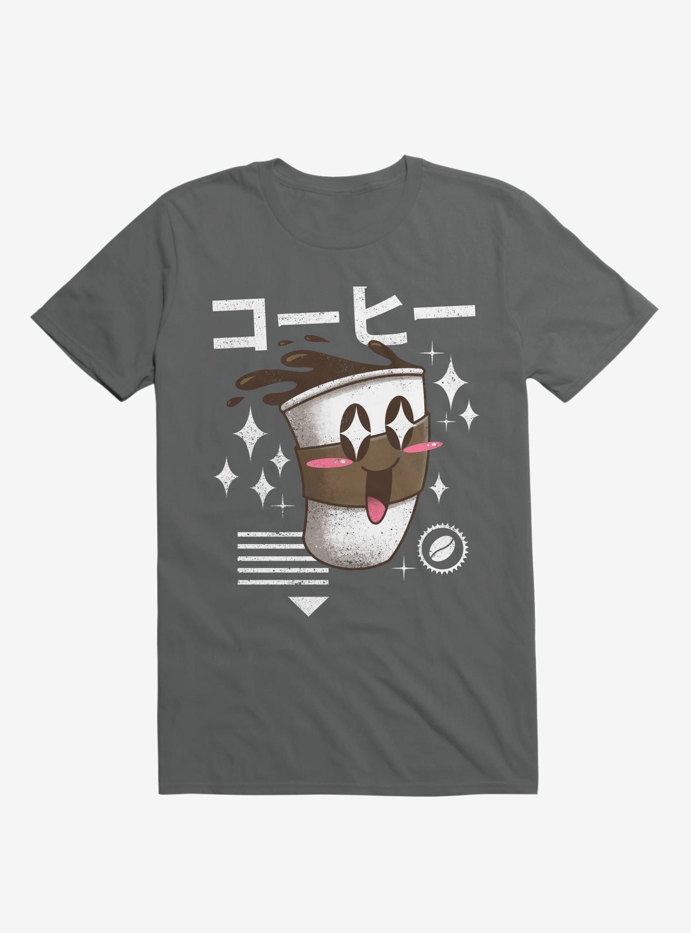 Kawaii Coffee Charcoal Grey T-Shirt, CHARCOAL, hi-res
