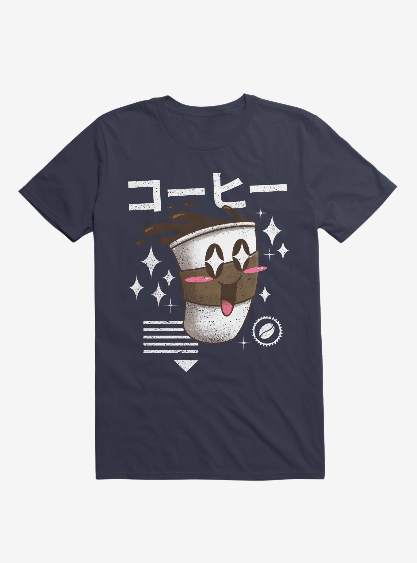 Kawaii Coffee Navy Blue T-Shirt, NAVY, hi-res