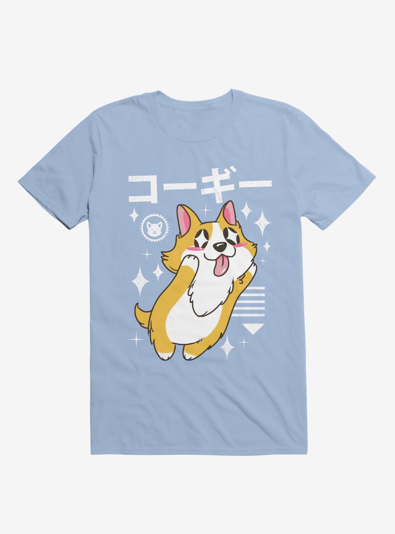 Kawaii Corgi Light Blue T-Shirt, , hi-res
