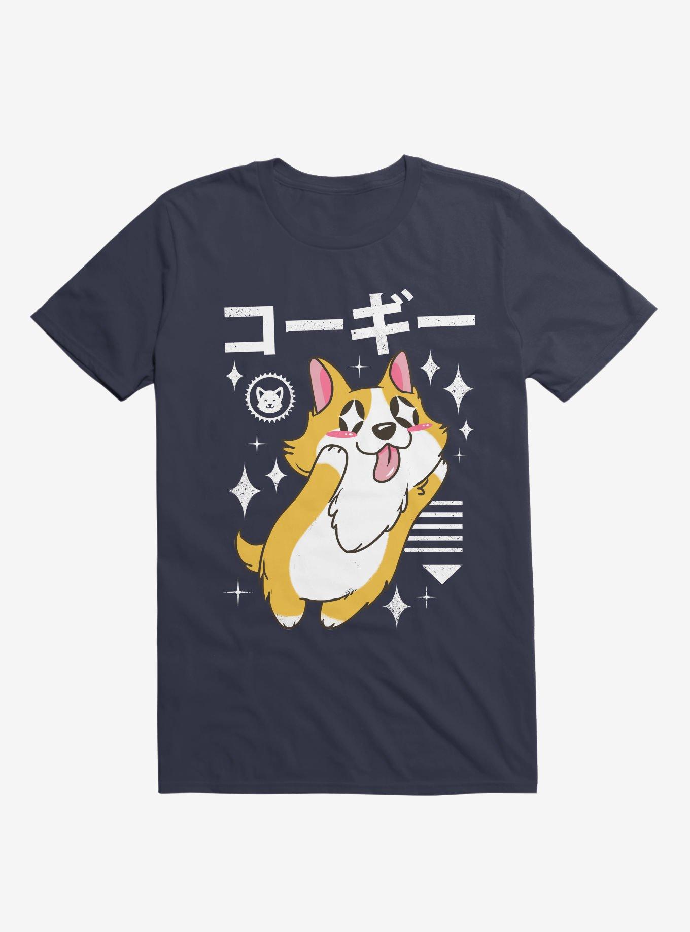 Kawaii Corgi Navy Blue T-Shirt, , hi-res