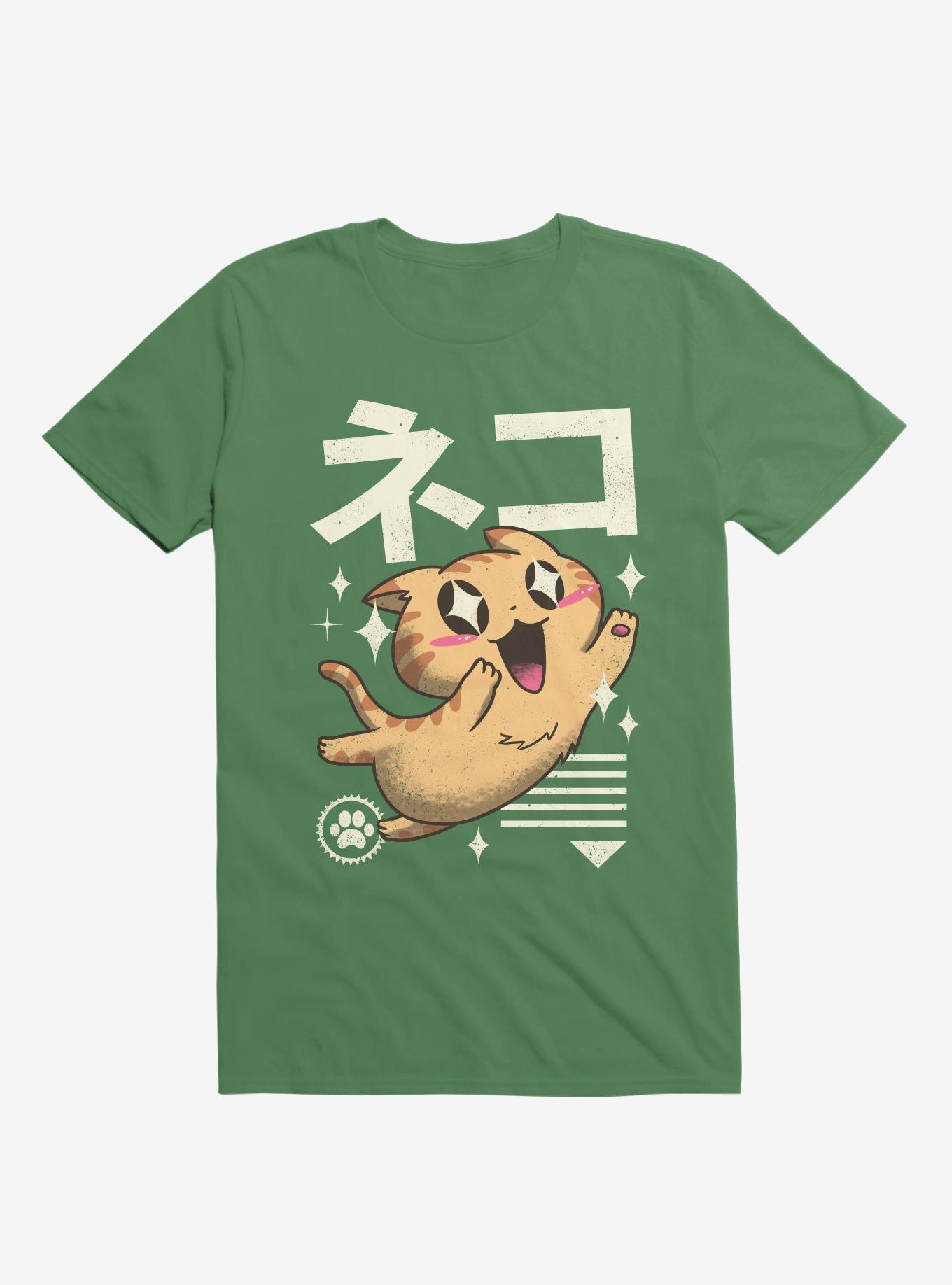 Kawaii Feline Kelly Green T-Shirt