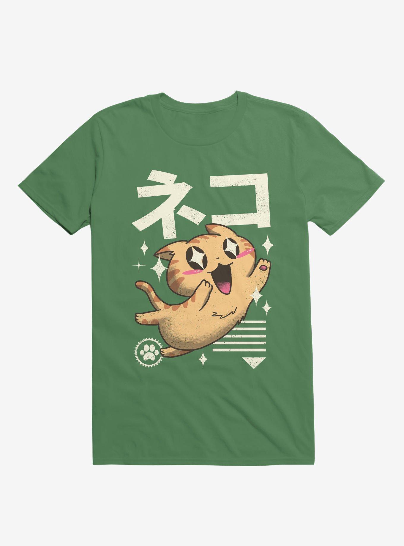 Kawaii Feline Kelly Green T-Shirt, , hi-res