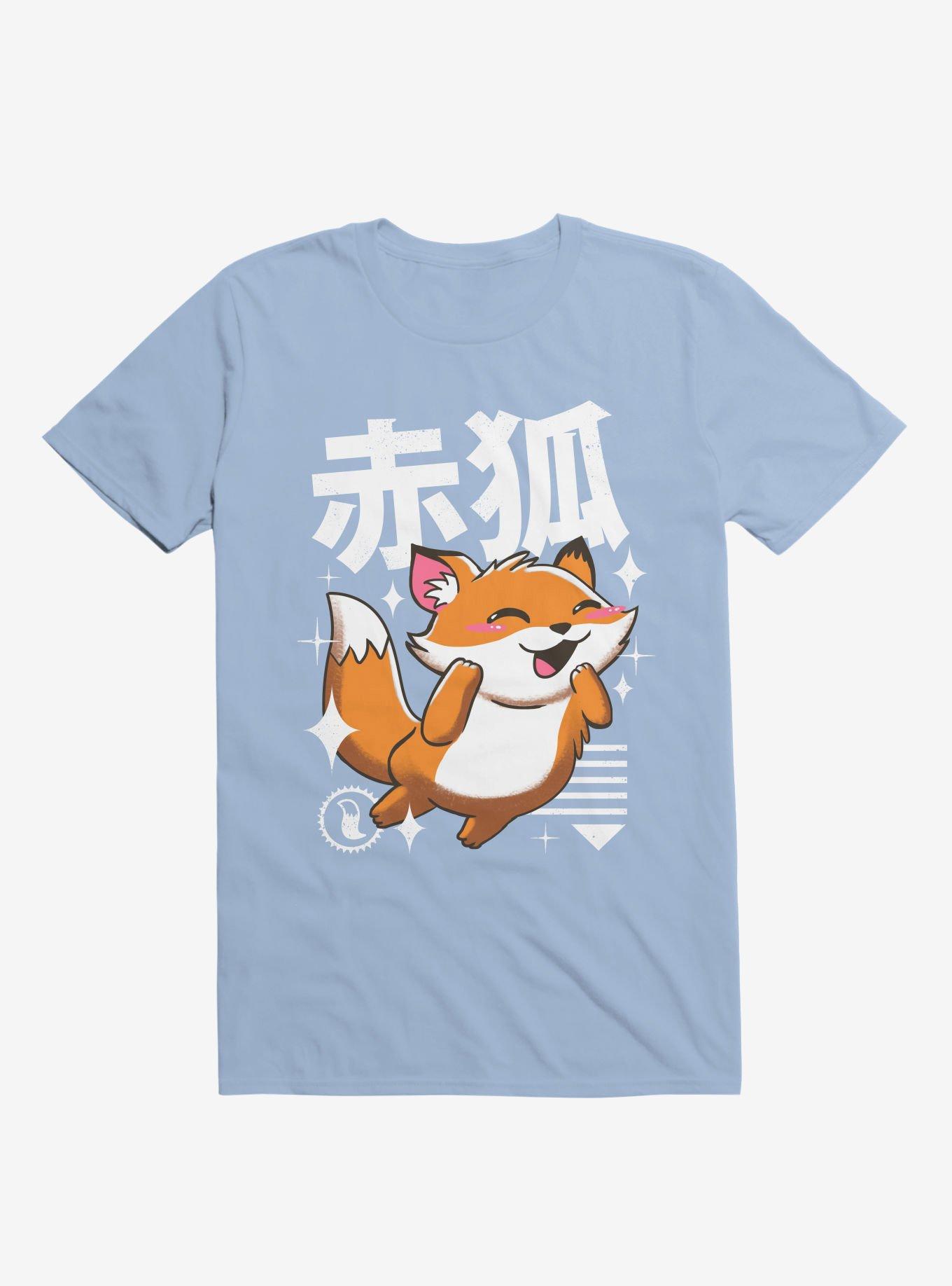 Kawaii Fox Light Blue T-Shirt, , hi-res